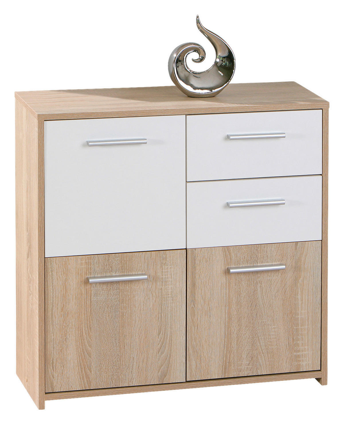 KOMMODE , 77/77/30 cm, 2 Schublade(n)  - Weiß/Sonoma Eiche, Basics, Holzwerkstoff/Kunststoff (77/77/30cm) - MID.YOU