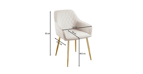 ARMLEHNSTUHL   Samt  - Beige/Goldfarben, Design, Textil/Metall (56/82,5/61,5cm) - Novel