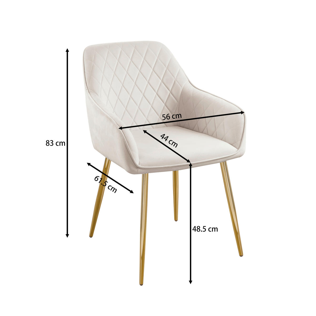 ARMLEHNSTUHL  ,  , Samt  ,  - Beige/Goldfarben, Design, Textil/Metall (56/82,5/61,5cm) - Novel