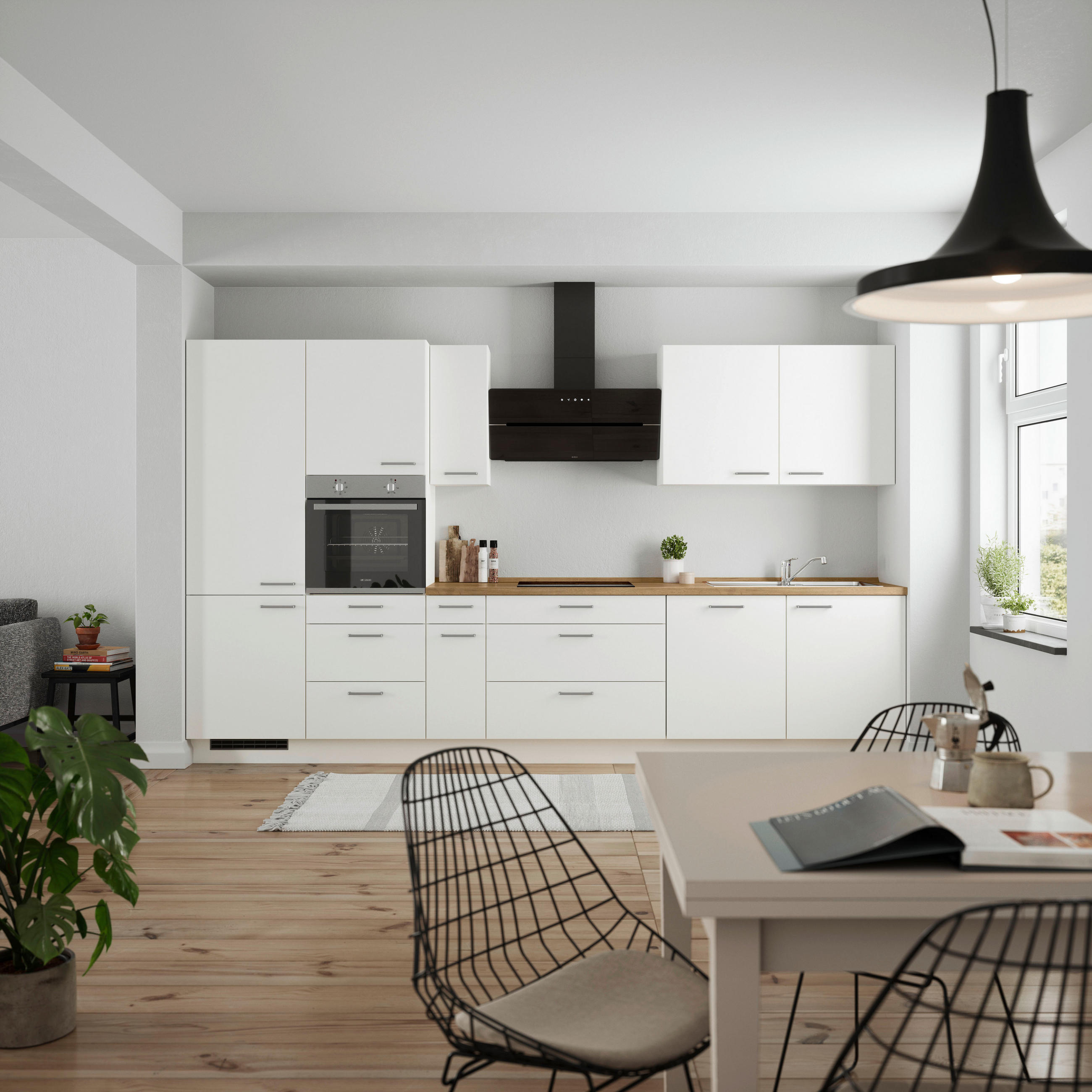 KÜCHENBLOCK Touch 360 cm  in Weiß, Eichefarben  - Edelstahlfarben/Eichefarben, MODERN, Holzwerkstoff/Metall (360cm) - Nobilia