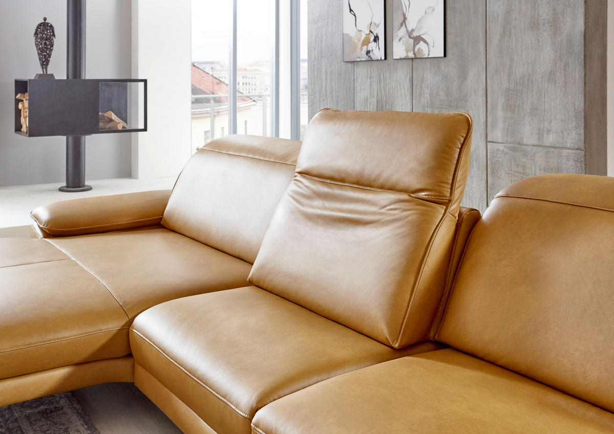 ECKSOFA in Echtleder Hellbraun  - Hellbraun/Schwarz, Design, Leder/Metall (328/193cm) - Dieter Knoll