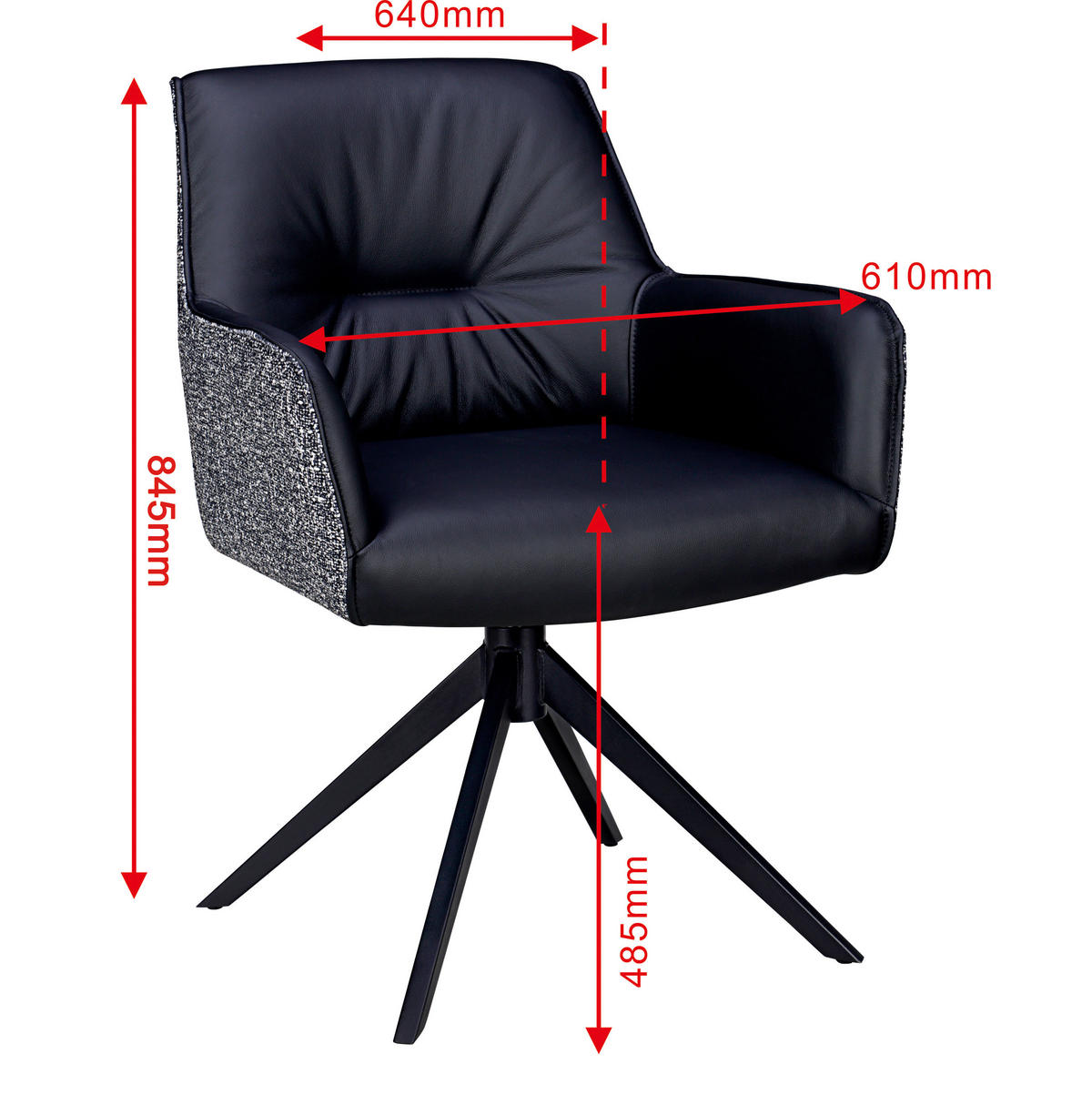 ARMLEHNSTUHL  in Eisen Webstoff Echtleder pigmentiert  - Schwarz, Design, Leder/Textil (61/64/84,5cm) - Valdera