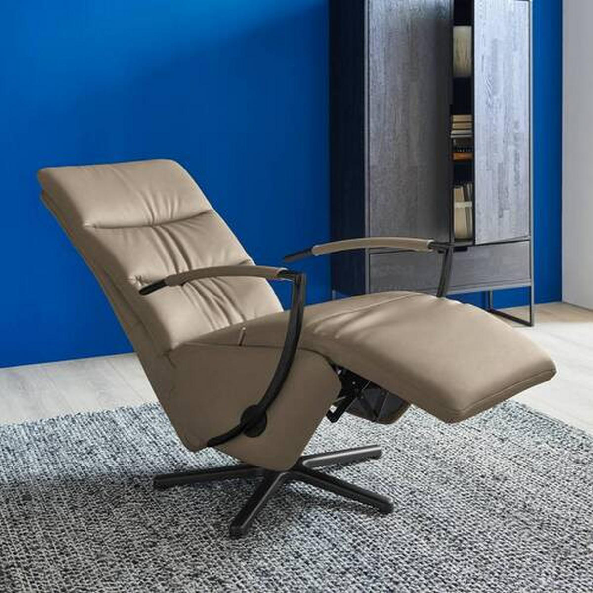 RELAXSESSEL in Leder Braun  - Schwarz/Braun, Design, Leder/Metall (64/112/80cm) - Cantus