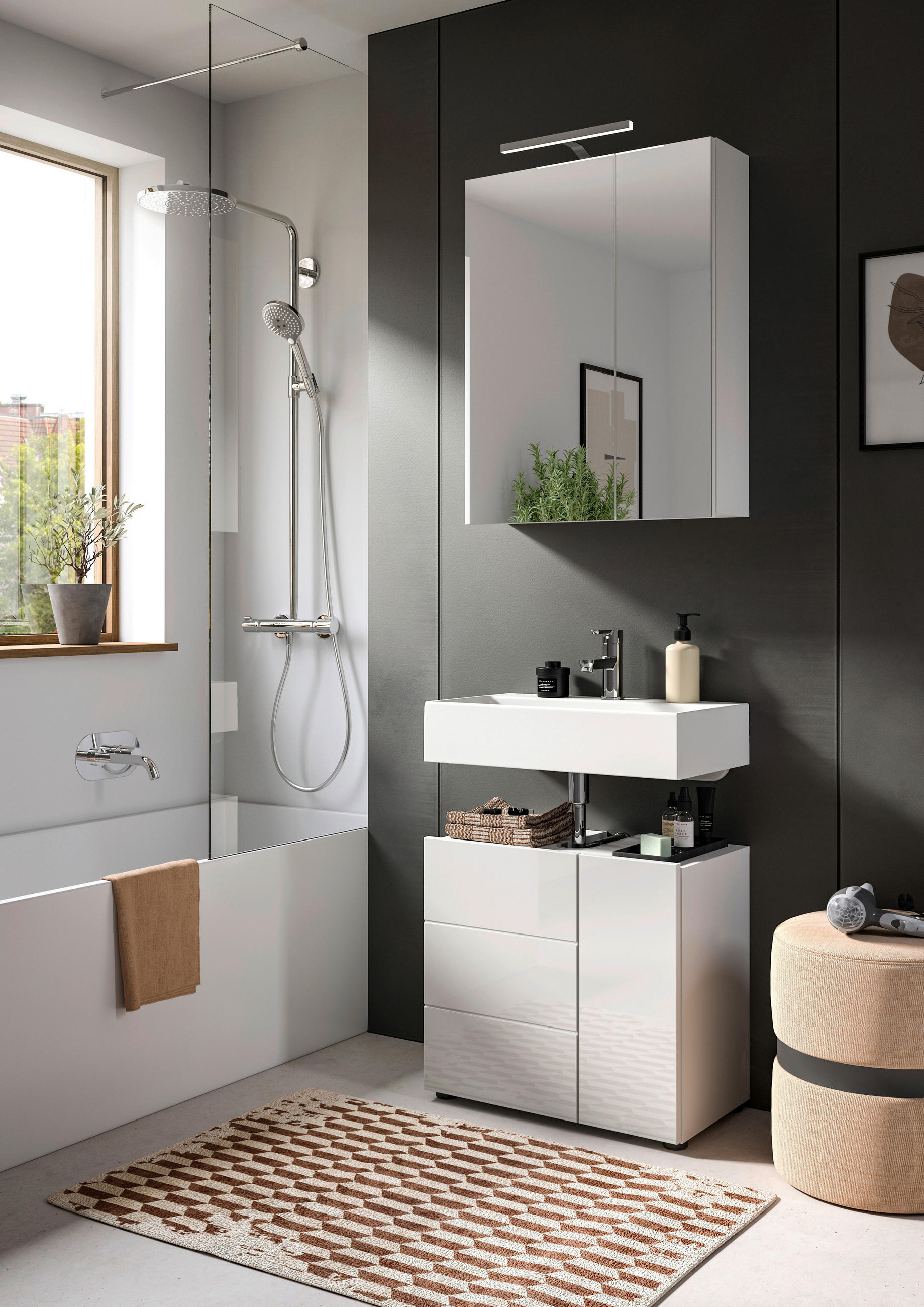 BADEZIMMER  in 60 cm  - Weiß Hochglanz/Schwarz, MODERN, Holzwerkstoff/Kunststoff (60cm) - MID.YOU