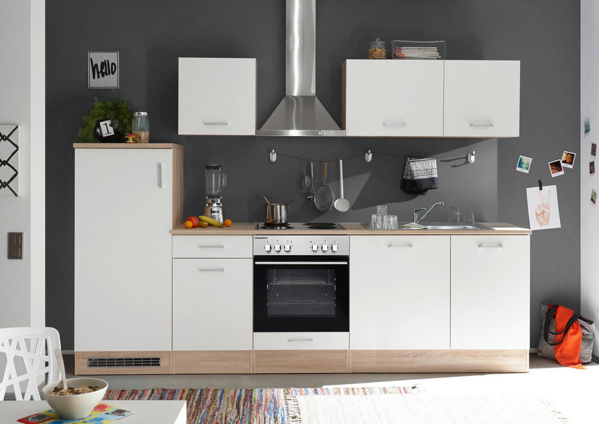 KÜCHENBLOCK 280 cm   in Weiß, Eichefarben  - Eichefarben/Weiß, Basics, Holzwerkstoff (280cm) - Respekta