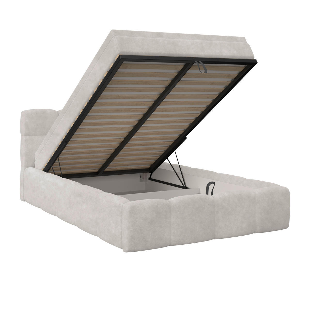 POLSTERBETT 140/200 cm,  in Creme, Matratze, Bettkasten, H3 = fest  - Creme/Schwarz, Trend, Kunststoff/Textil (140/200cm)