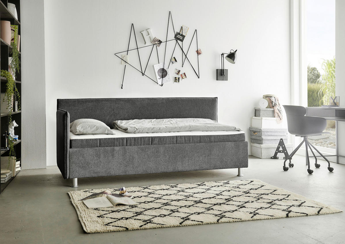 POLSTERLIEGE Flachgewebe Anthrazit  - Anthrazit/Alufarben, KONVENTIONELL, Holz/Holzwerkstoff (100/200cm) - Beldomo - Sleep