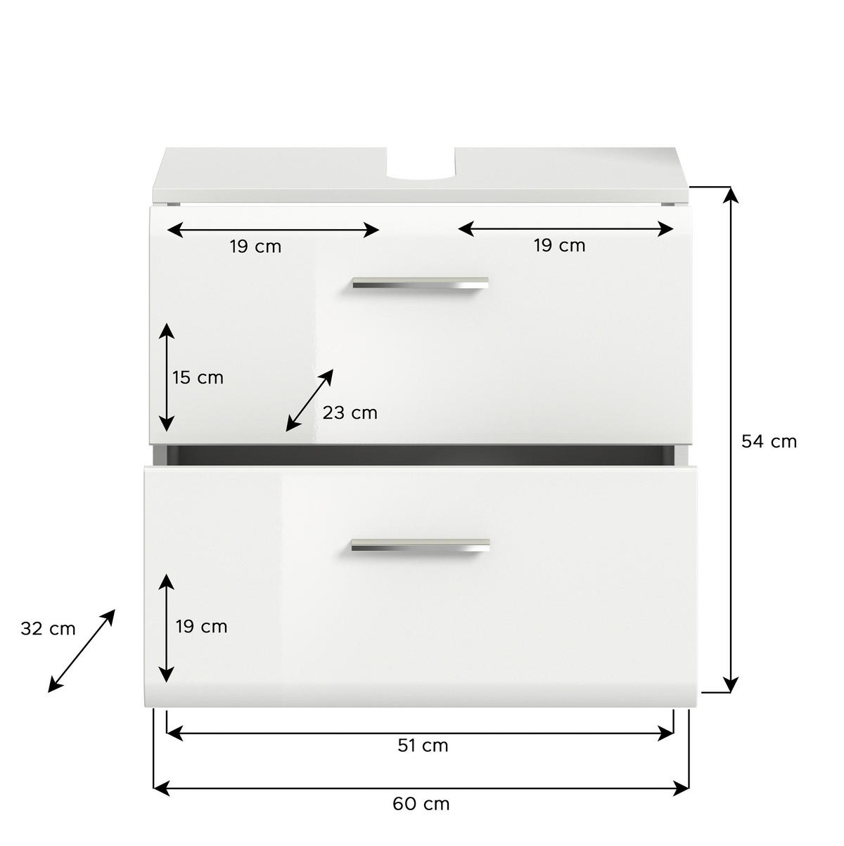 OMARICA ZA POD UMIVALNIK 60/54/32 cm  - bela/visoki sijaj, Moderno, leseni material (60/54/32cm) - MID.YOU
