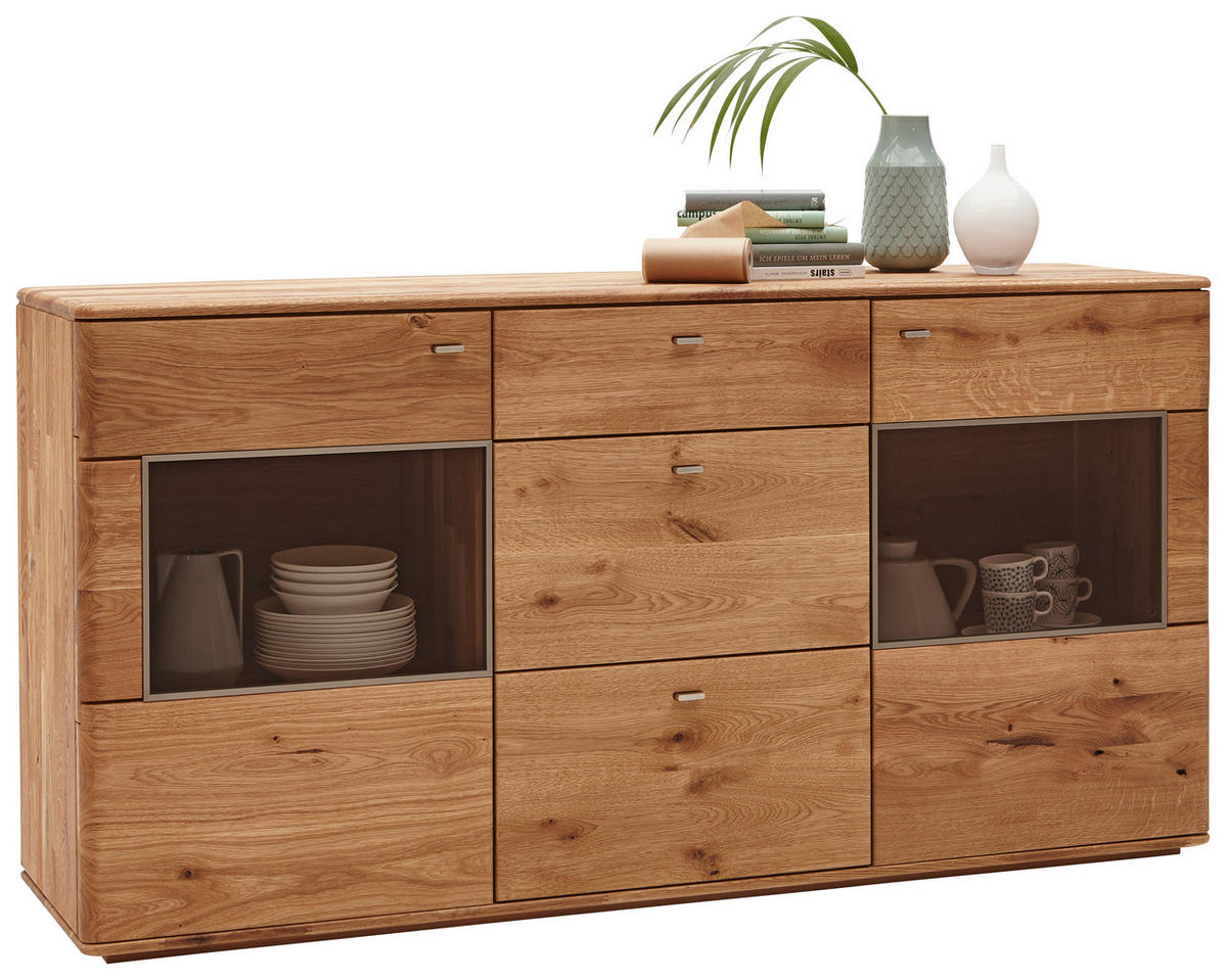 SIDEBOARD Denver Denver Eichefarben  175/90/45 cm  - Champagner/Eichefarben, KONVENTIONELL, Glas/Holz (175/90/45cm) - Linea Natura