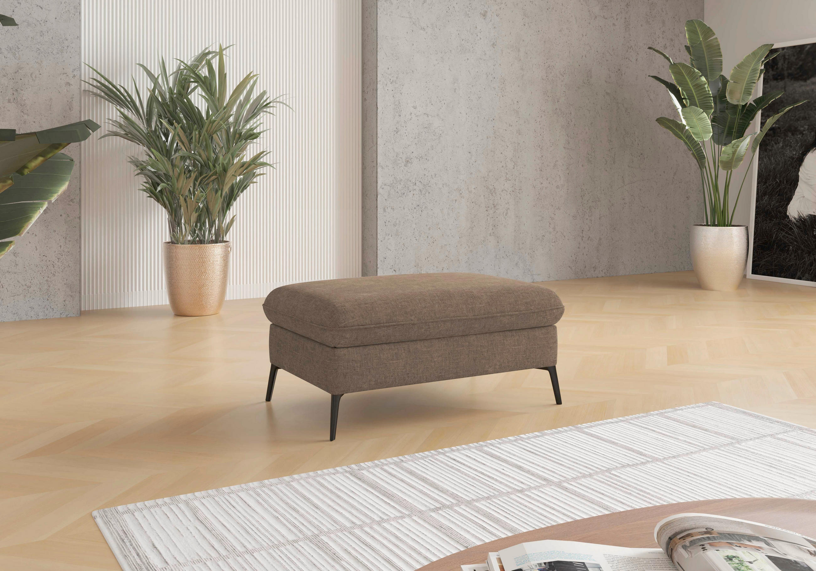 HOCKERTextil Hellbraun  - Hellbraun/Creme, Konventionell, Textil/Metall (104/47/69cm) - Sit & More