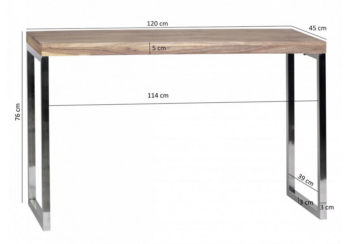 KONZOLNA MIZICA, barve akacije  - barve kroma/barve akacije, Moderno, kovina/les (120/45/76cm) - MID.YOU