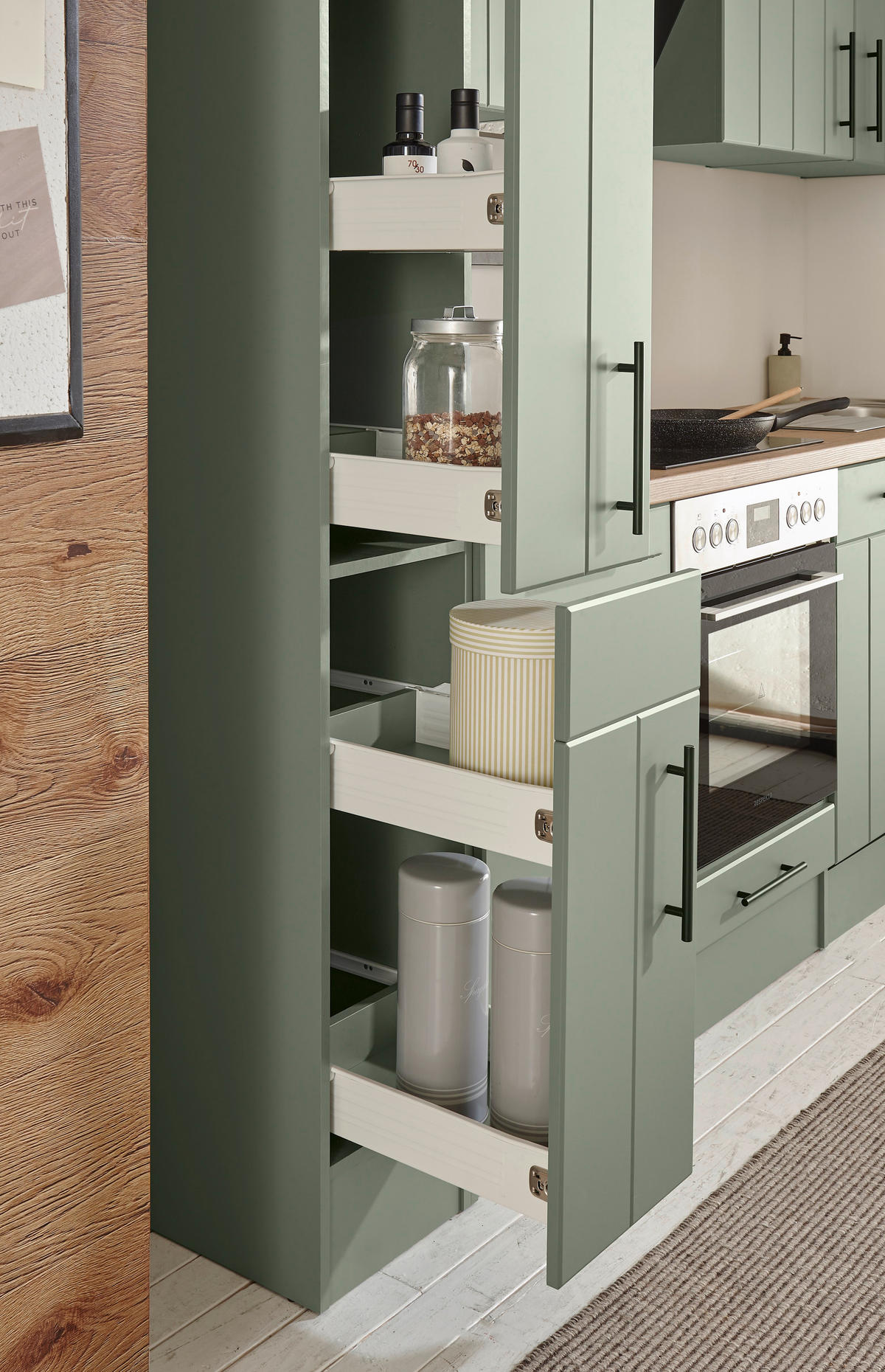 KÜCHENBLOCK 310 cm   in Wildeiche, Schilfgrün  - Schilfgrün/Wildeiche, Trend, Holzwerkstoff/Metall (310cm) - Respekta