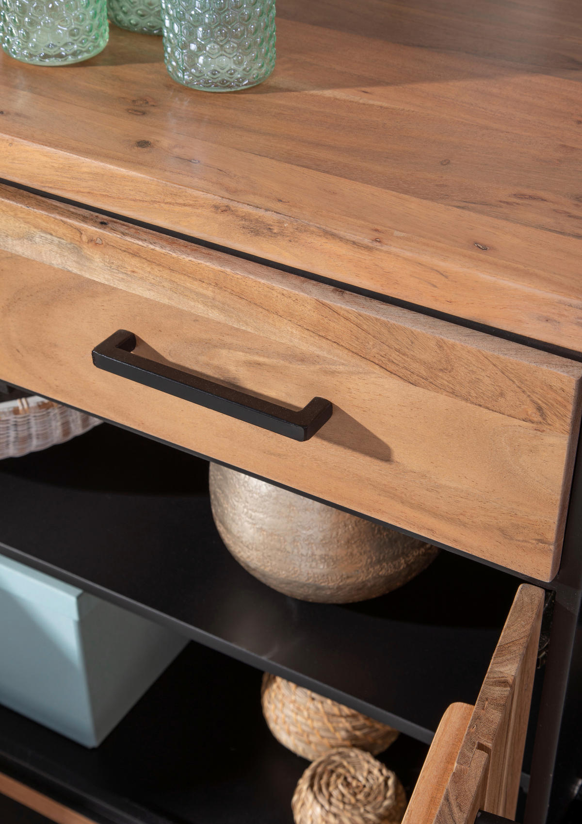 SIDEBOARD 135/80/44 cm  - Schwarz/Akaziefarben, LIFESTYLE, Glas/Holz (135/80/44cm) - Landscape