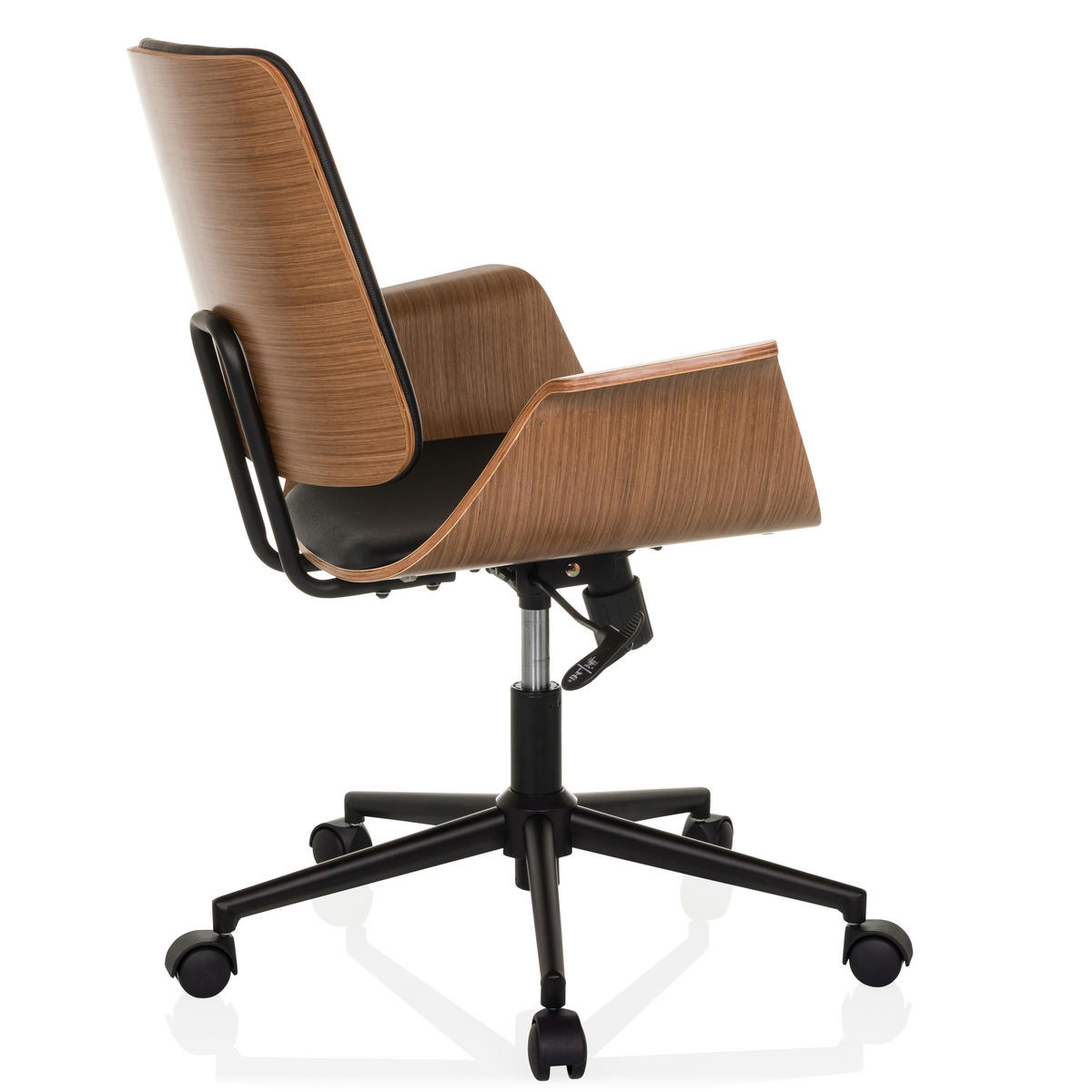 DREHSTUHL Schwarz  - Schwarz/Braun, MODERN, Leder/Holz (68/92/63,5cm) - MID.YOU