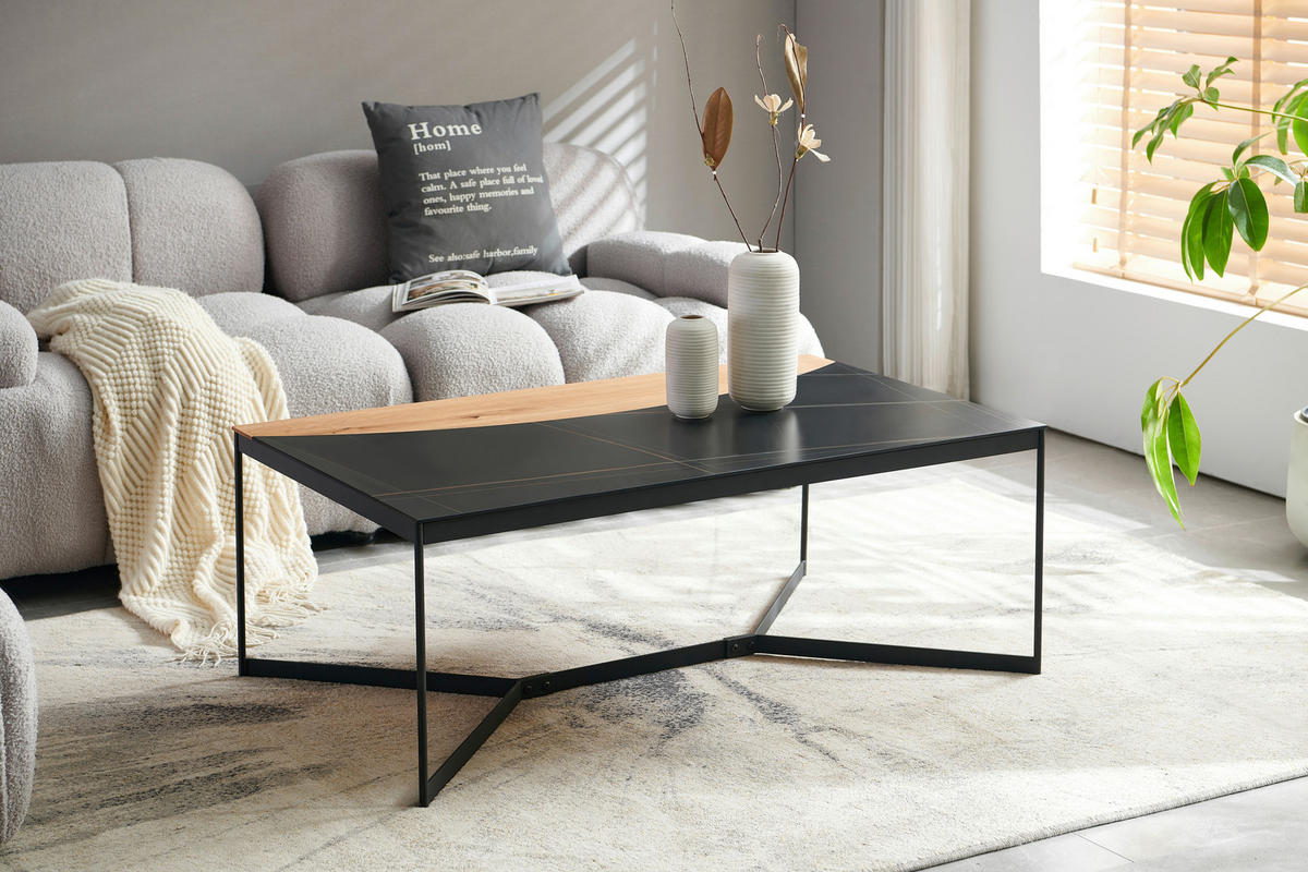 TABLE BASSE in Holz, Metall, Keramik  - noir/couleur écru, Design, céramique/métal (110/40/65cm) - Livetastic