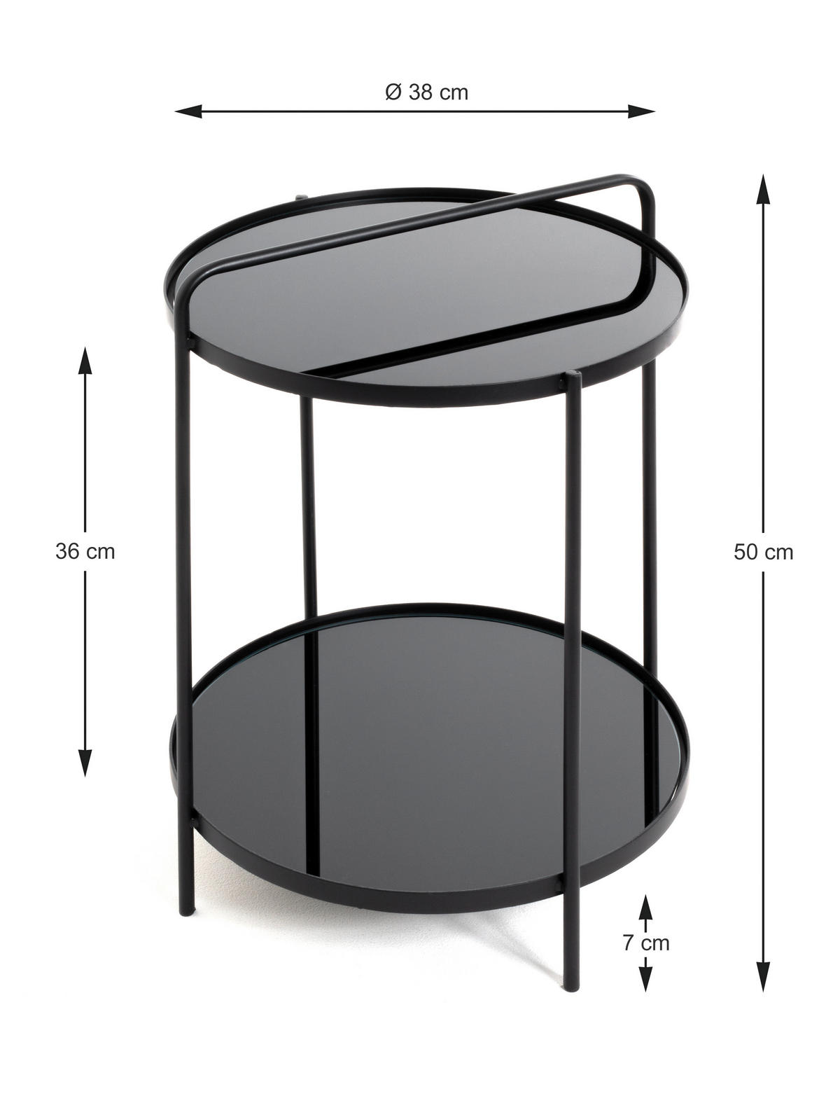 BEISTELLTISCH 38/38/51 cm Schwarz rund  - Schwarz, LIFESTYLE, Glas/Metall (38/38/51cm)