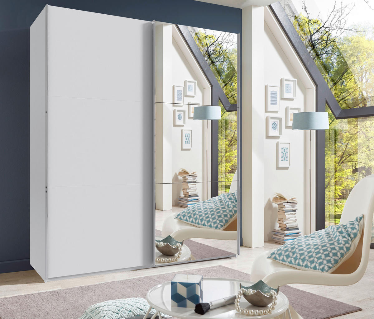 SCHWEBETÜRENSCHRANK 150/216/65 cm 2-türig Weiß  - Chromfarben/Weiß, MODERN, Glas/Holzwerkstoff (150/216/65cm) - MID.YOU