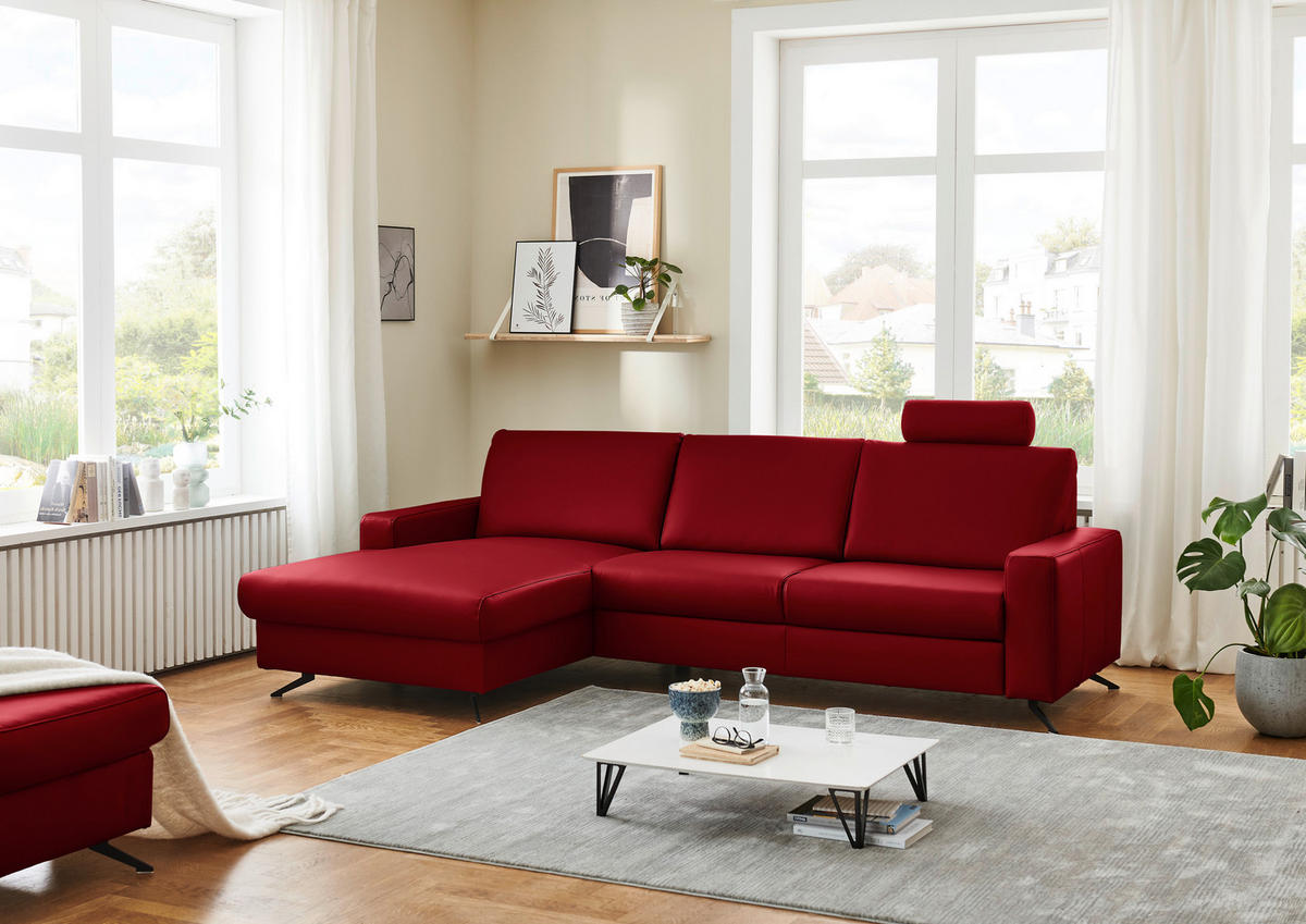 ECKSOFA in Echtleder Rot  - Rot/Schwarz, Design, Leder/Metall (165/267cm) - Lomoco