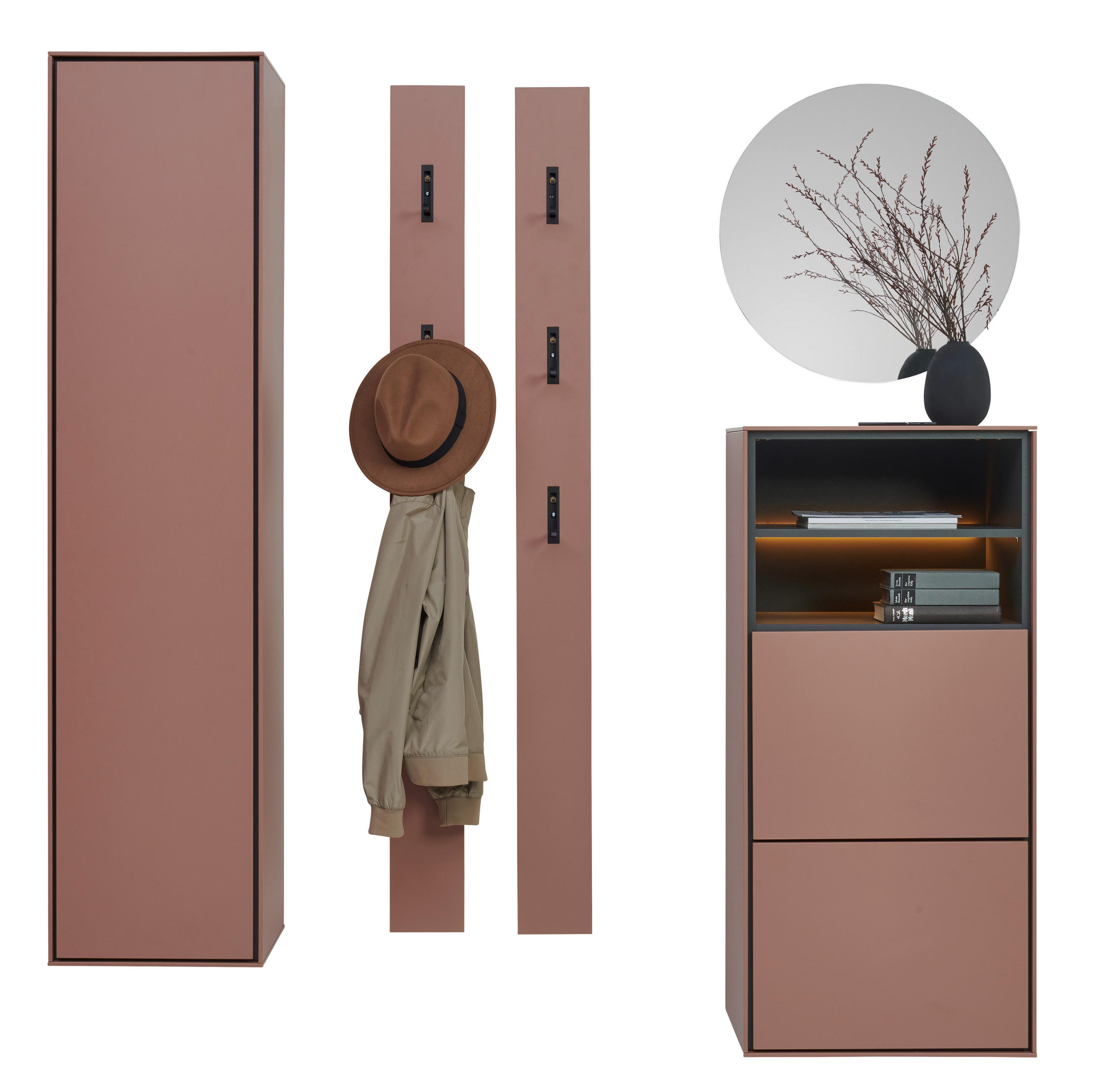 GARDEROBE 5-teilig  in 172/200/41 cm  - Graphitfarben/Braun, Design, Glas/Holzwerkstoff (172/200/41cm) - Voleo