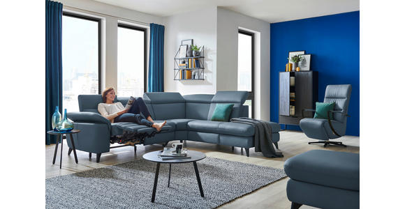 ECKSOFA in Echtleder Blau  - Blau/Schwarz, Design, Leder/Metall (285/239cm) - Cantus