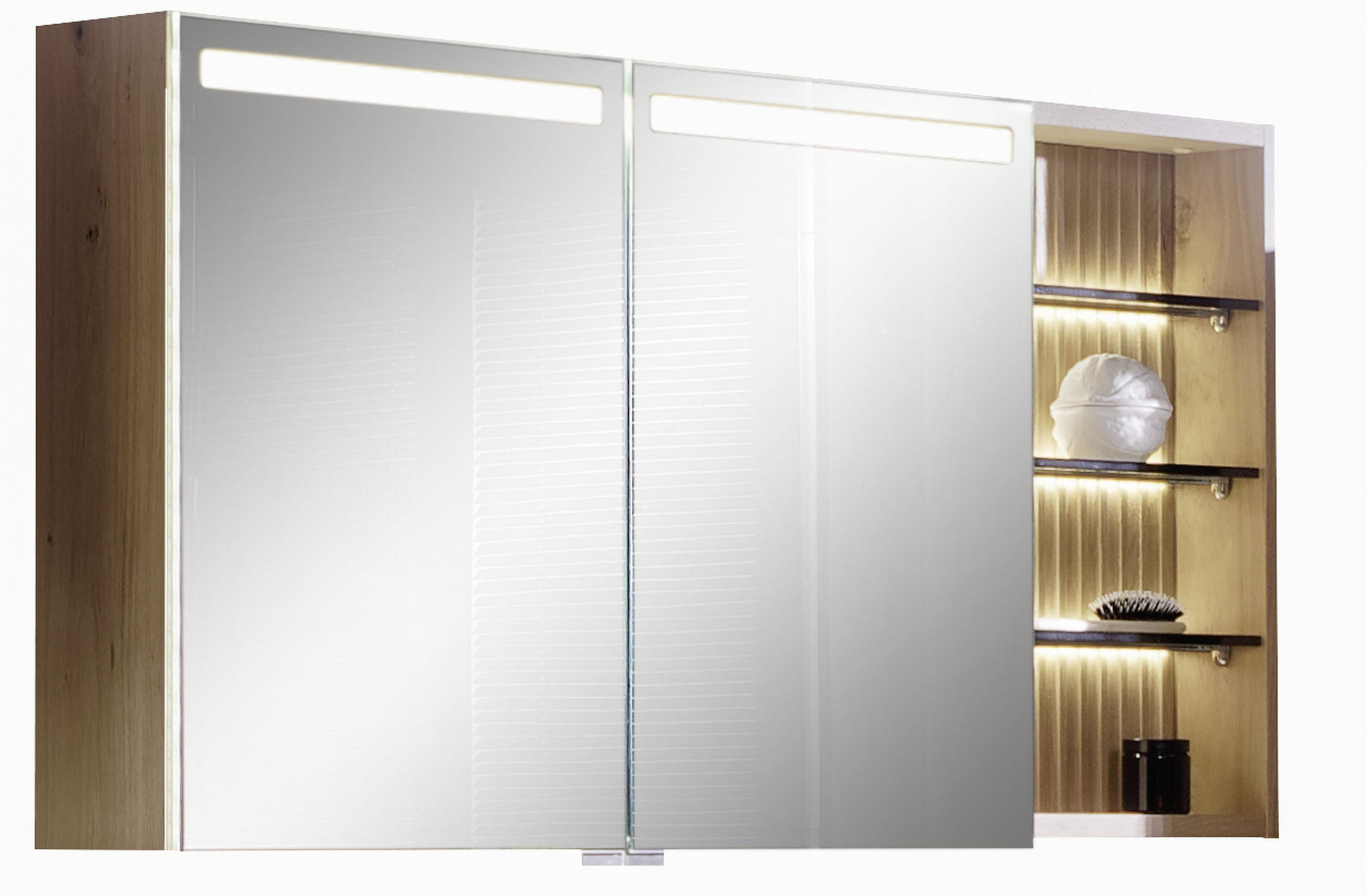 SPIEGELSCHRANK 128/64/16,2 cm  - Edelstahlfarben/Alteiche, Natur, Glas/Holz (128/64/16,2cm) - Voglauer