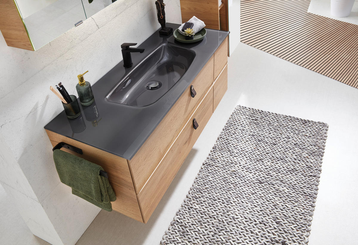 WASCHTISCHKOMBI 122 cm  - Eichefarben/Braun, KONVENTIONELL, Leder/Glas (122cm) - Sadena