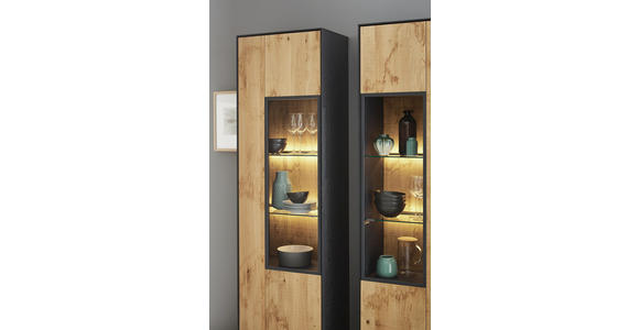 VITRINE in vollmassiv Eiche Anthrazit, Eichefarben - Eichefarben/Anthrazit, Natur, Glas/Holz (60/206/39cm) - Valnatura