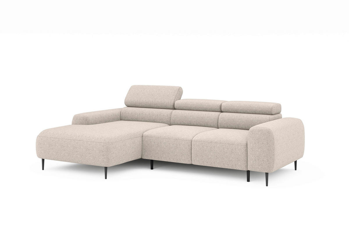 ECKSOFA Beige Struktur Rücken echt, Kopfteilverstellung, Sitztiefenverstellung  - Beige/Schwarz, MODERN, Textil/Metall (179/274cm) - Welnova