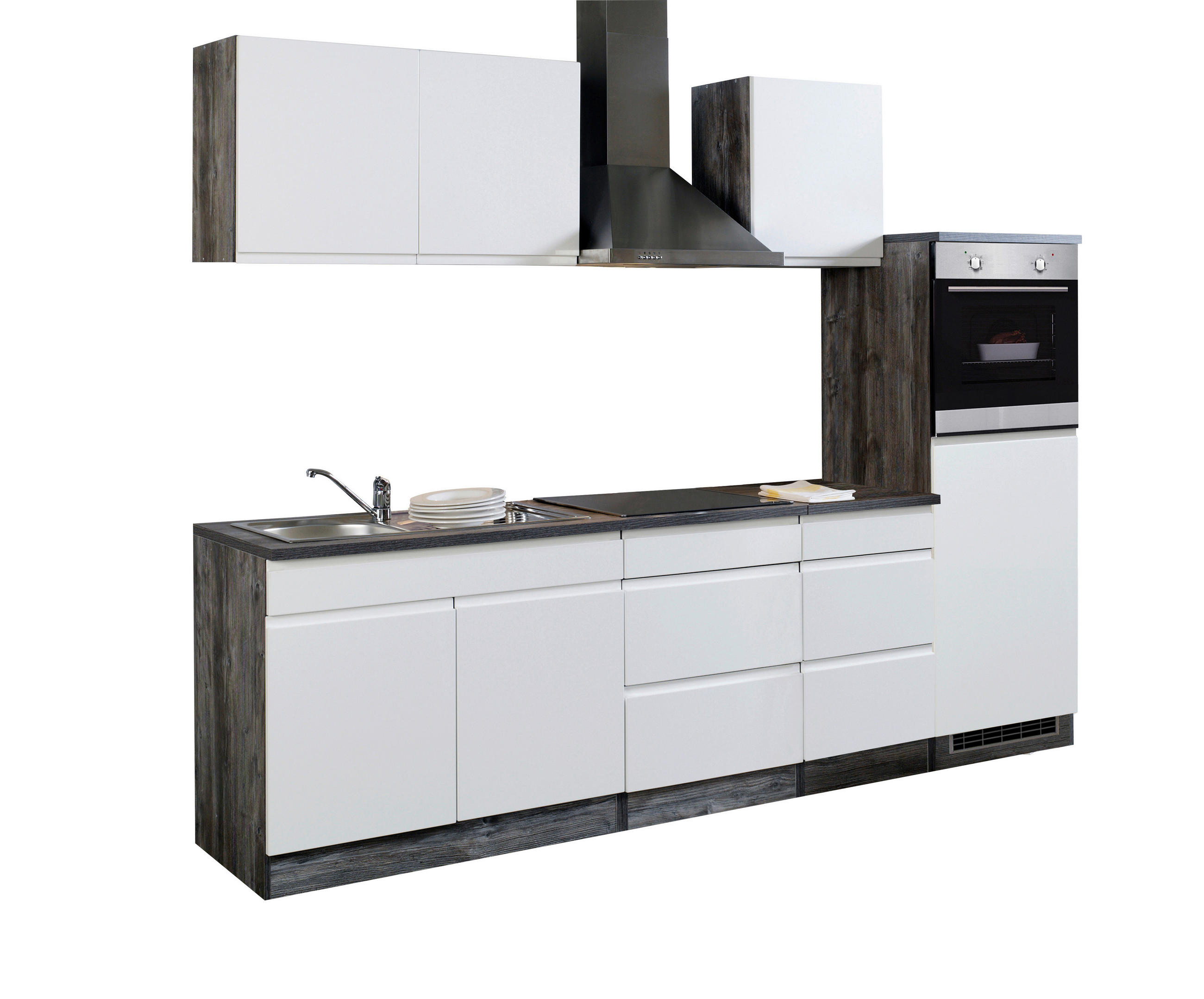 KÜCHENBLOCK 270 cm   in Grau, Weiss, Weiss Hochglanz  - Weiss Hochglanz/Weiss, Basics, Holzwerkstoff (270cm) - Held
