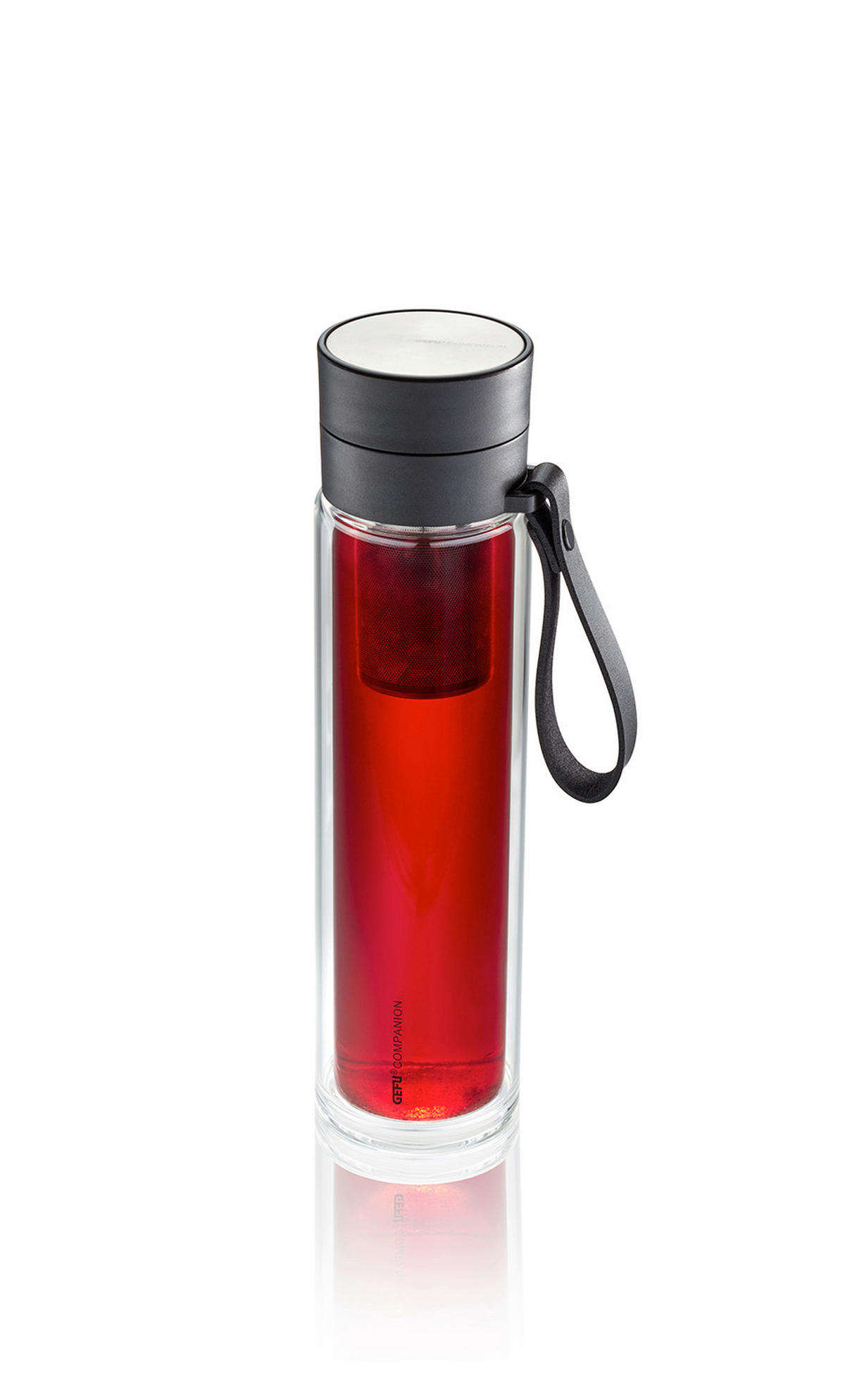 TRINKFLASCHE 0,450 L  - Edelstahlfarben/Schwarz, KONVENTIONELL, Glas/Textil (8/8/28cm) - Gefu