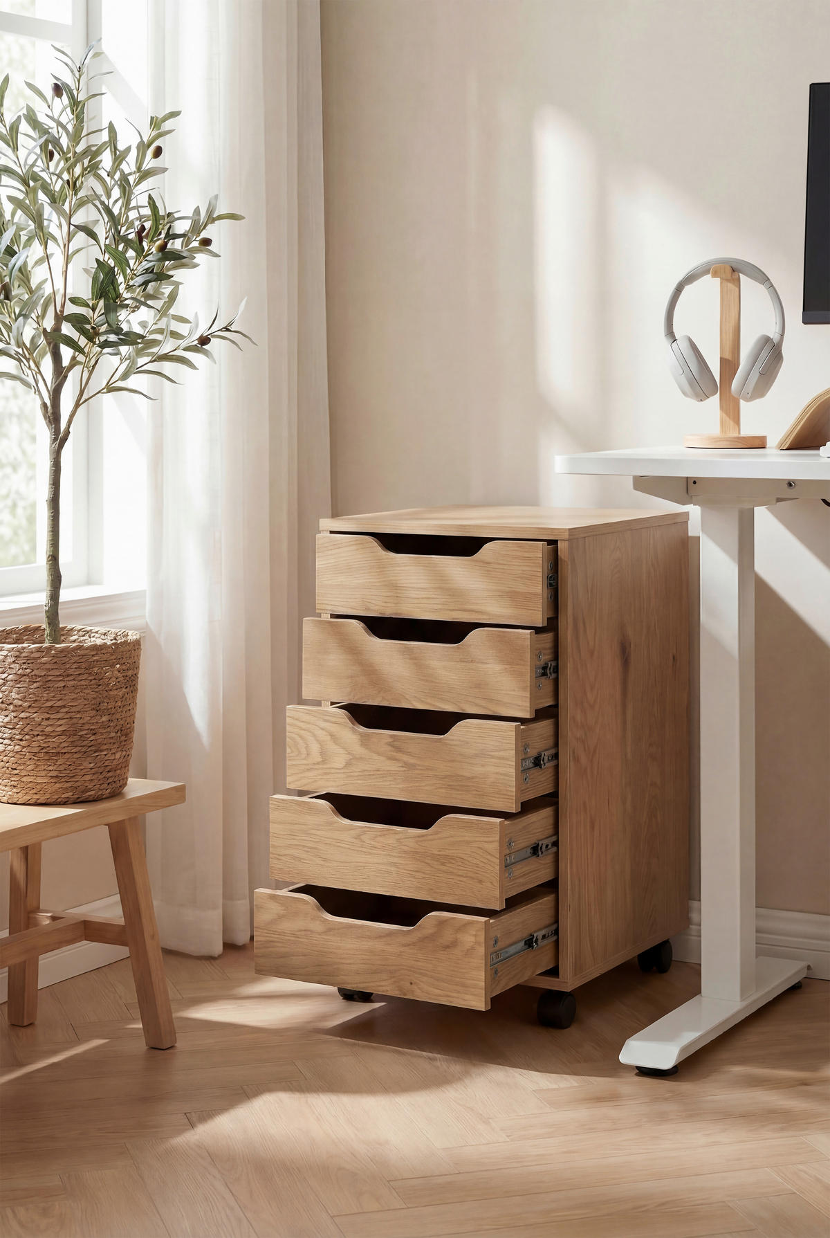 ROLLCONTAINER Eichefarben  - Eichefarben, MODERN, Holzwerkstoff/Kunststoff (40/68/40cm) - Livetastic
