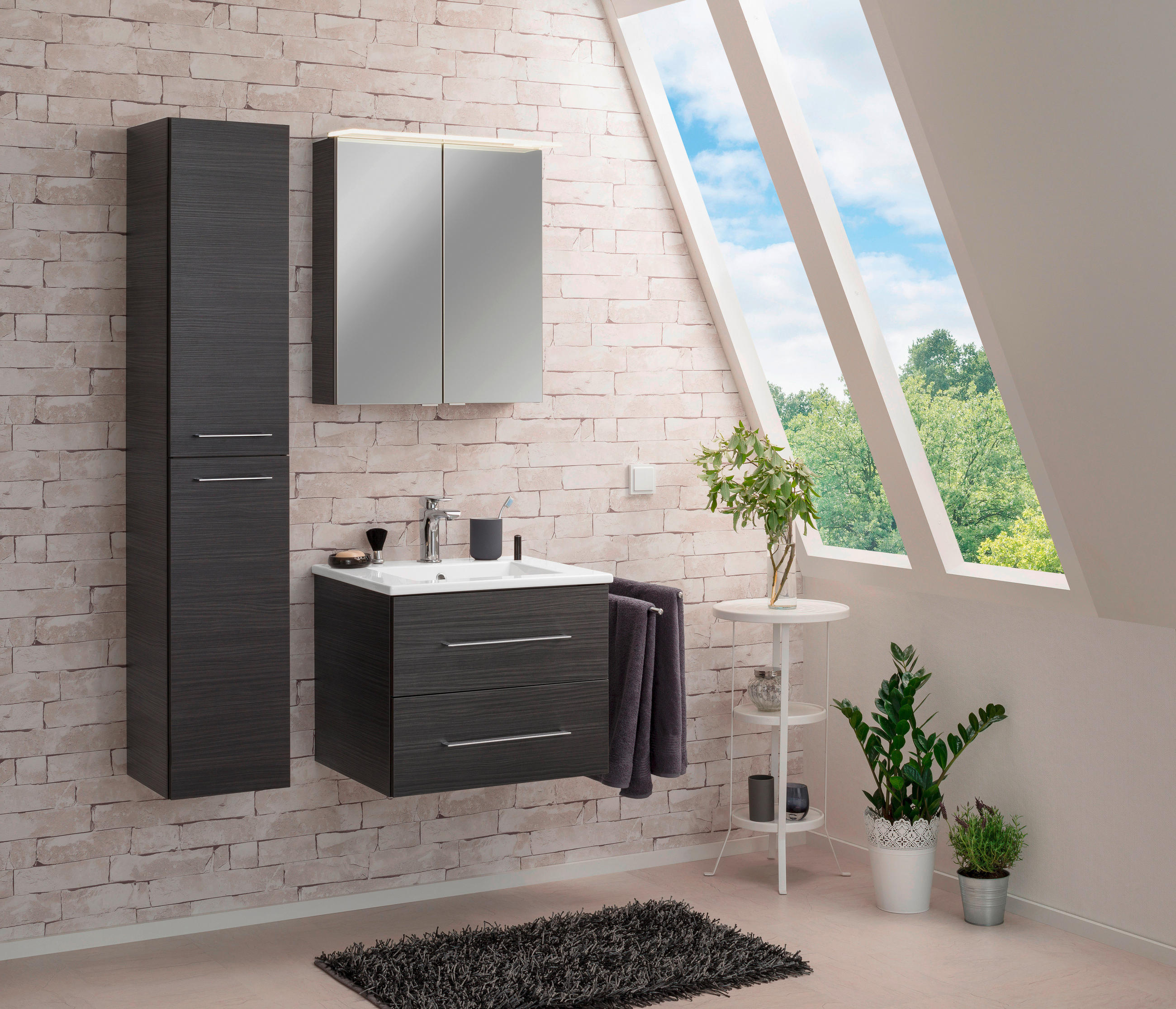 SPIEGELSCHRANK 60/69,5/23,5 cm - Dunkelbraun/Silberfarben, MODERN, Glas/Holzwerkstoff (60/69,5/23,5cm) - MID.YOU