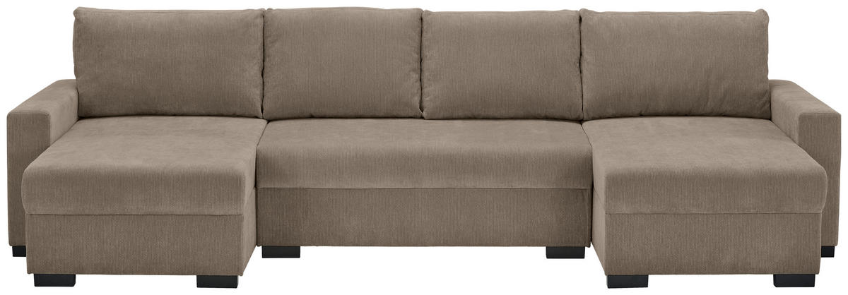 WOHNLANDSCHAFT Taupe Chenille  - Taupe/Schwarz, KONVENTIONELL, Kunststoff/Textil (140/328/140cm) - Ti'me