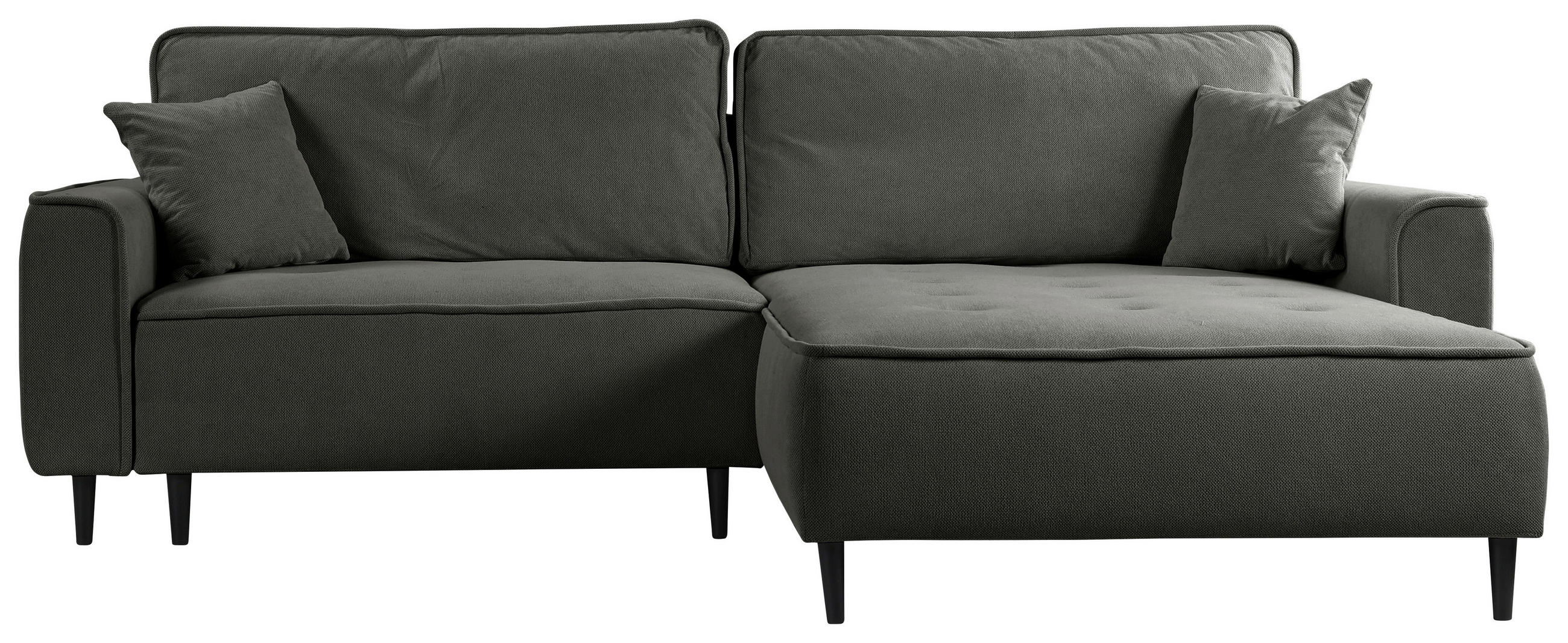 ECKSOFA Dunkelgrau Flachgewebe  - Dunkelgrau/Schwarz, Design, Holz/Textil (263/183cm) - MID.YOU