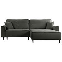 ECKSOFA Dunkelgrau Flachgewebe  - Dunkelgrau/Schwarz, Design, Holz/Textil (263/183cm) - MID.YOU