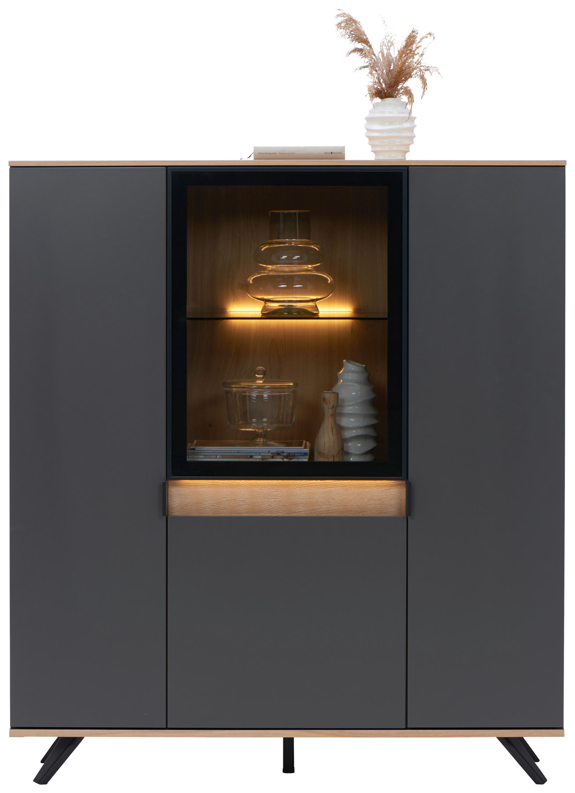 Dieter Knoll VYSOKÁ KOMODA, sukový dub, antracitová, barvy dubu, 130,5/134,6/42 cm