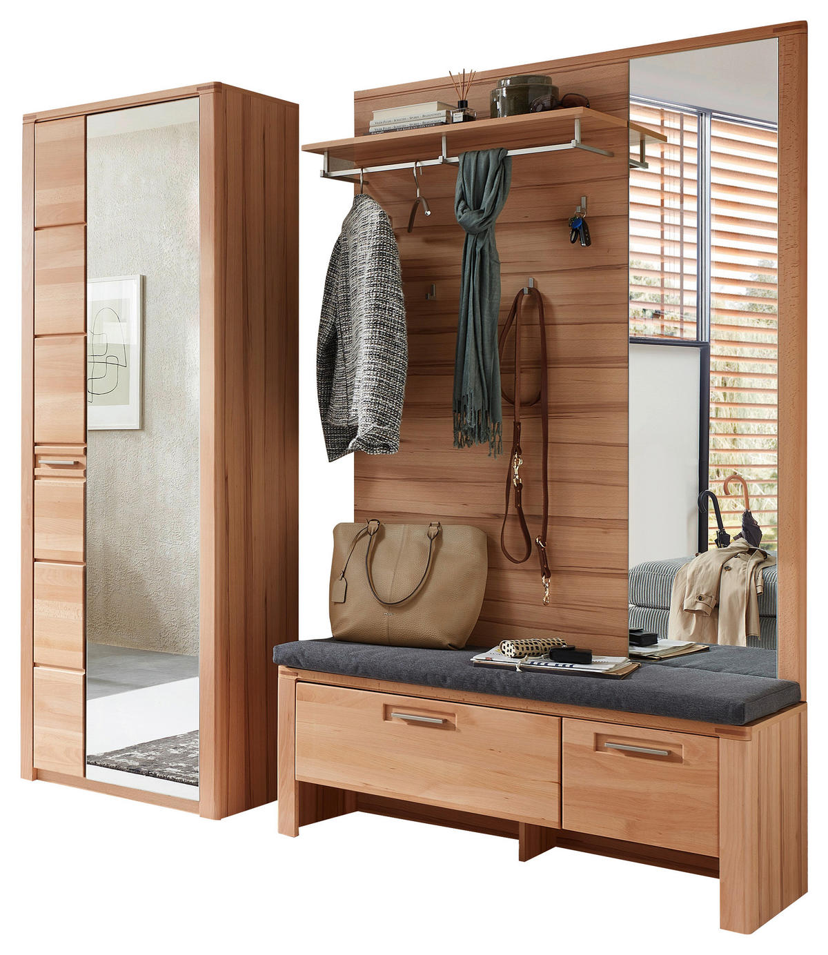 GARDEROBE 4-teilig  in 209/201/40 cm  - Buchefarben, Natur, Glas/Holzwerkstoff (209/201/40cm) - Linea Natura