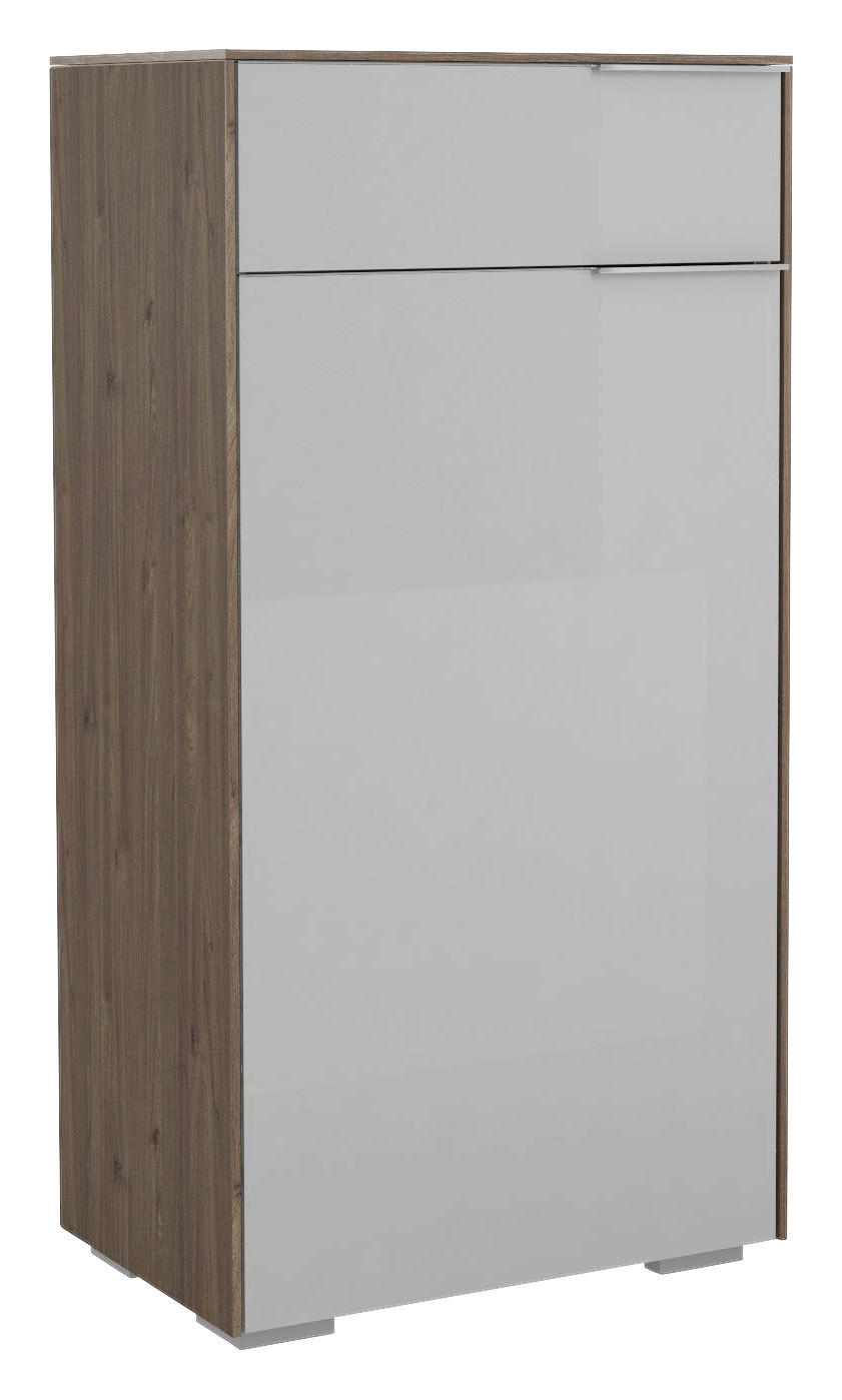 SCHUHSCHRANK Hellgrau, Walnussfarben - Chromfarben/Walnussfarben, Design, Glas/Holzwerkstoff (55,8/110,2/37,3cm) - Voleo