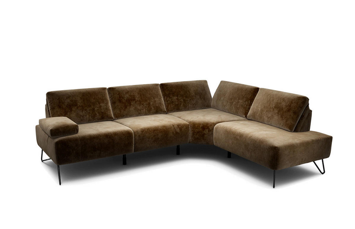ECKSOFA Cosy Braun Samt  - Schwarz/Braun, Design, Textil/Metall (248-263/193cm) - SENSOO