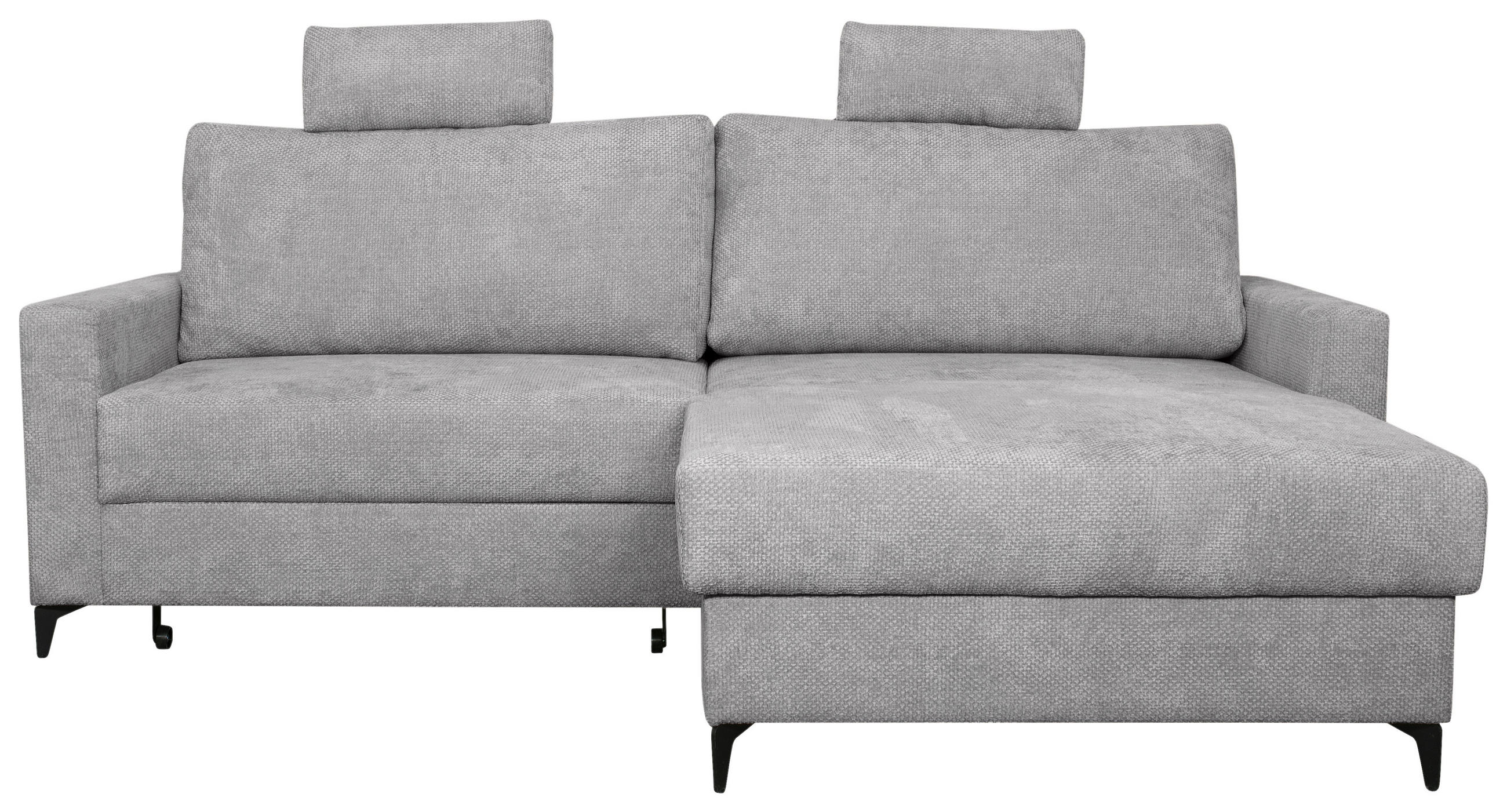 ECKSOFA Hellgrau Struktur Rückenkissen, Bettkasten, Schlaffunktion, Rücken echt, Kopfstütze, Liegefläche im Originalstoff  - Hellgrau/Schwarz, KONVENTIONELL, Textil/Metall (230/164cm) - Carryhome