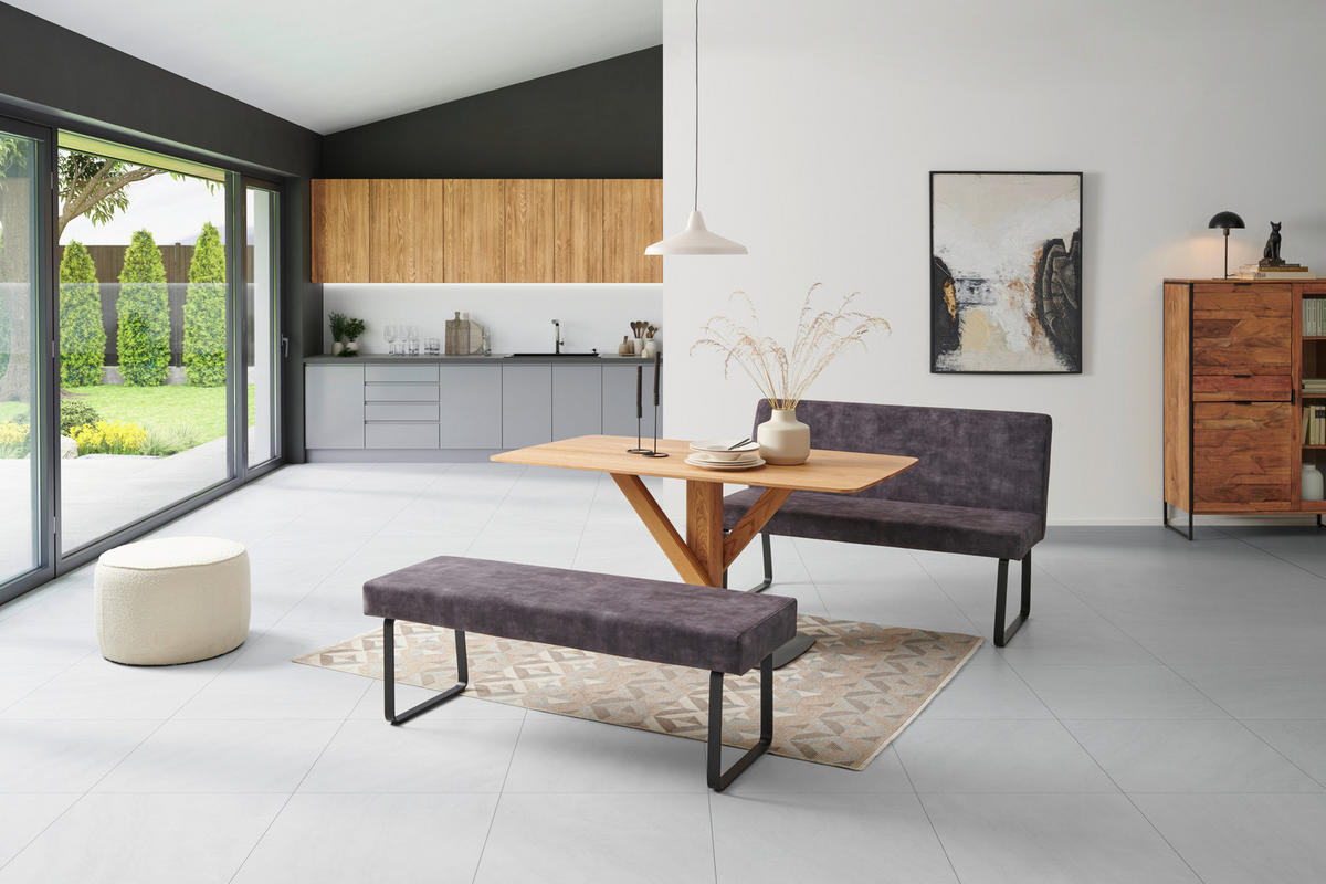 SITZBANK in Metall, Textil Dunkelgrau  - Dunkelgrau/Schwarz, LIFESTYLE, Textil/Metall (140/90/45cm) - MID.YOU