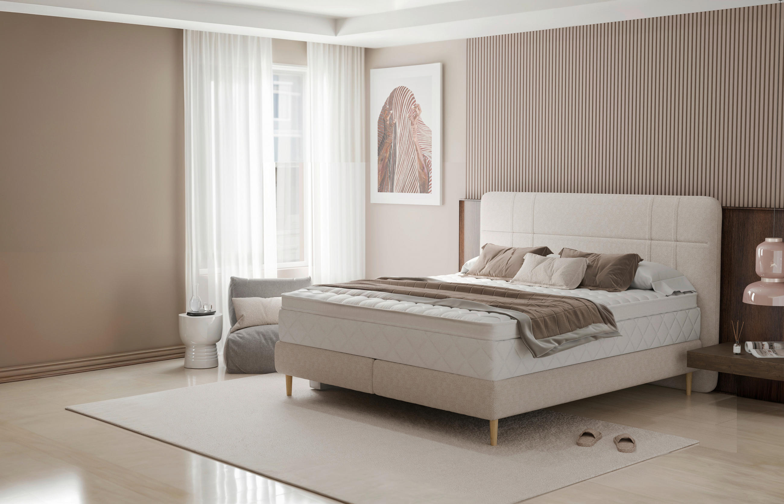 BOXSPRINGBETT 140/200 cm,  in Beige,  - Eichefarben/Beige, MODERN, Holz/Textil (140/200cm) - Welnova