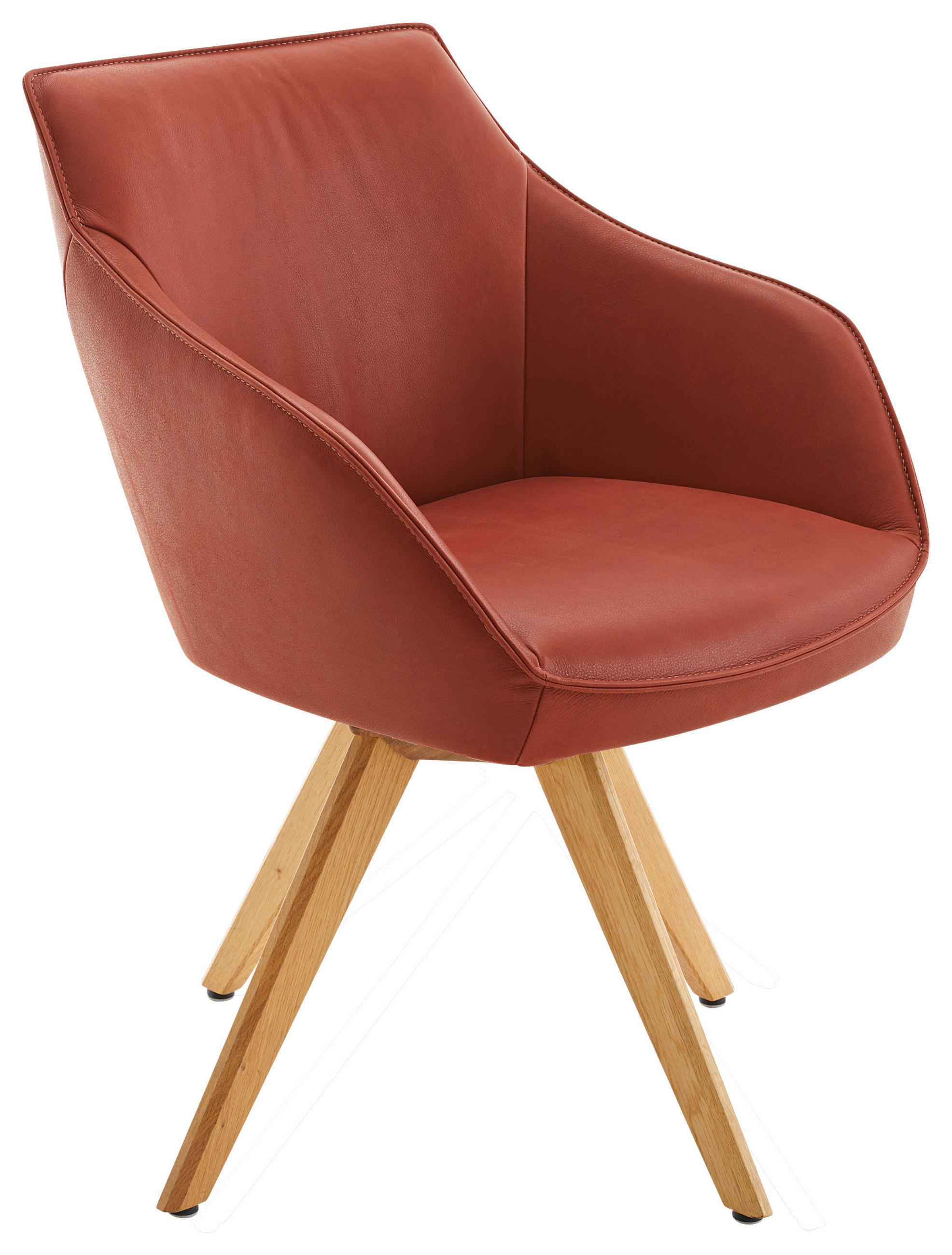 ARMLEHNSTUHL  Lederauswahl, Stoffauswahl, Typenauswahl, Gestellauswahl, automatische Rückholfunktion, Sitzfläche 320° drehbar  Echtleder  Rot, Eichefarben  - Eichefarben/Rot, Design, Leder/Holz (60/84/67cm) - Koinor