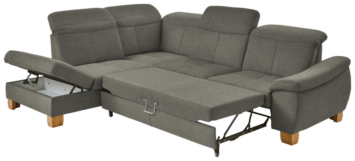 ECKSOFA in Flachgewebe Braun, Grün  - Wildeiche/Braun, Natur, Holz/Textil (243/301cm) - Voleo