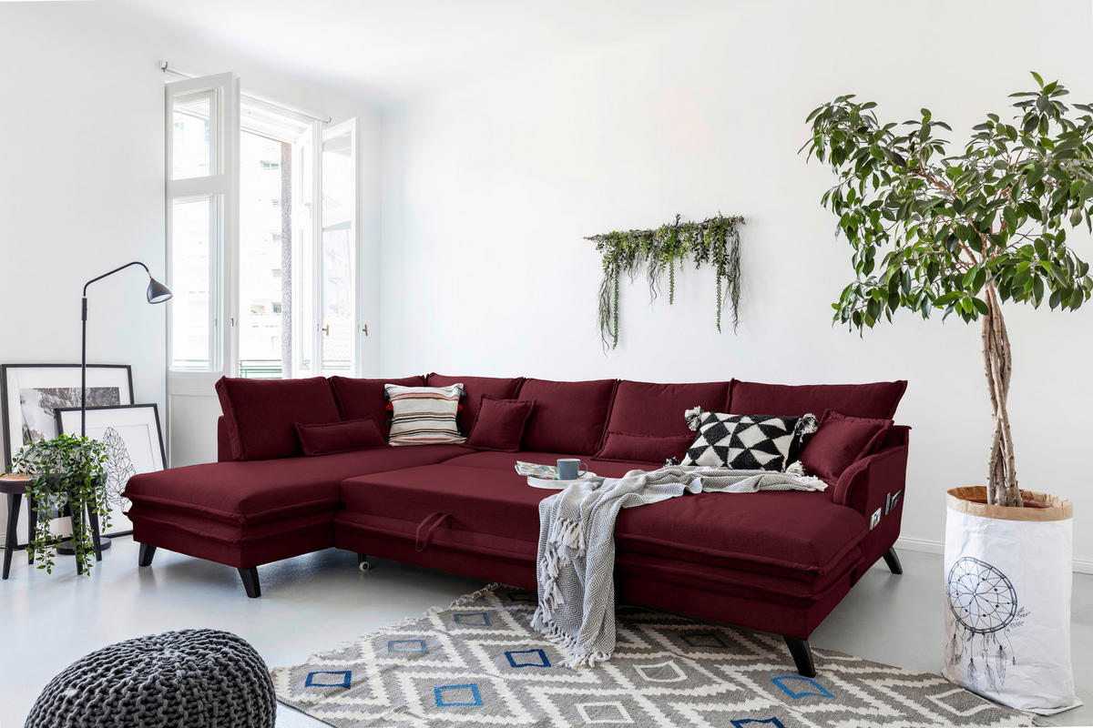 SJEDEĆA GARNITURA tekstil  bordo   - bordo/crna, Design, tekstil/drvo (200/300/150cm) - P & B