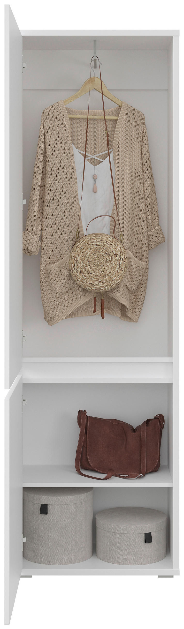 GARDEROBNA OMARA bela - srebrne barve/bela, Konvencionalno, leseni material (60/195/33,8cm) - Xora