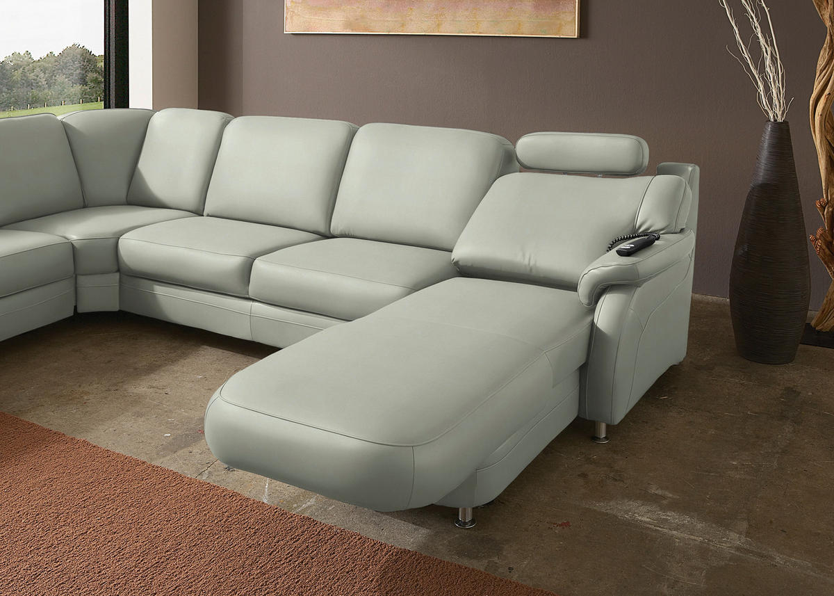 WOHNLANDSCHAFT Echtleder Silberfarben  - Silberfarben/Alufarben, Konventionell, Leder/Metall (239/329/165cm) - Beldomo Premium