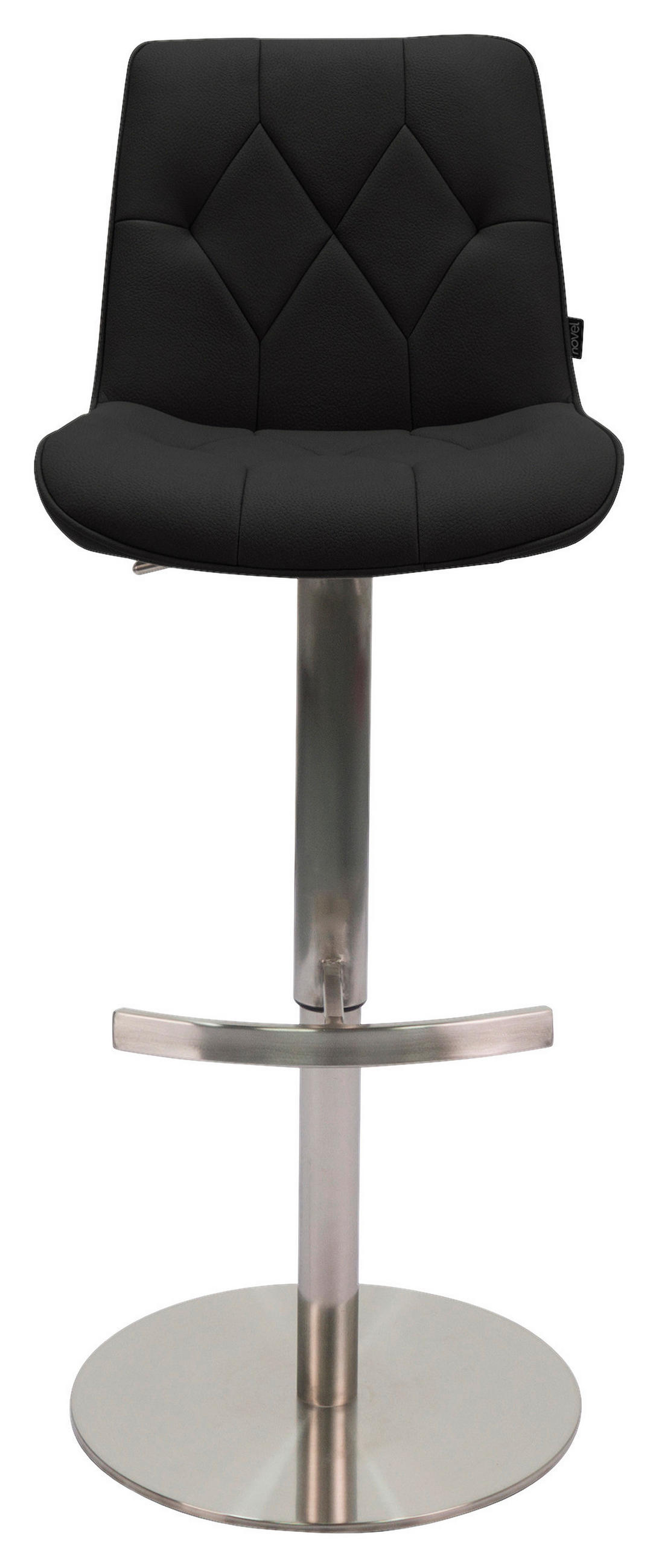 BARHOCKER Mikrofaser Schwarz, Edelstahlfarben Edelstahl Stoffauswahl, Sitzfläche 360° drehbar, mit Griff, automatische Rückholfunktion  - Edelstahlfarben/Schwarz, Design, Textil/Metall (44/86-110,5/54,5cm) - Novel