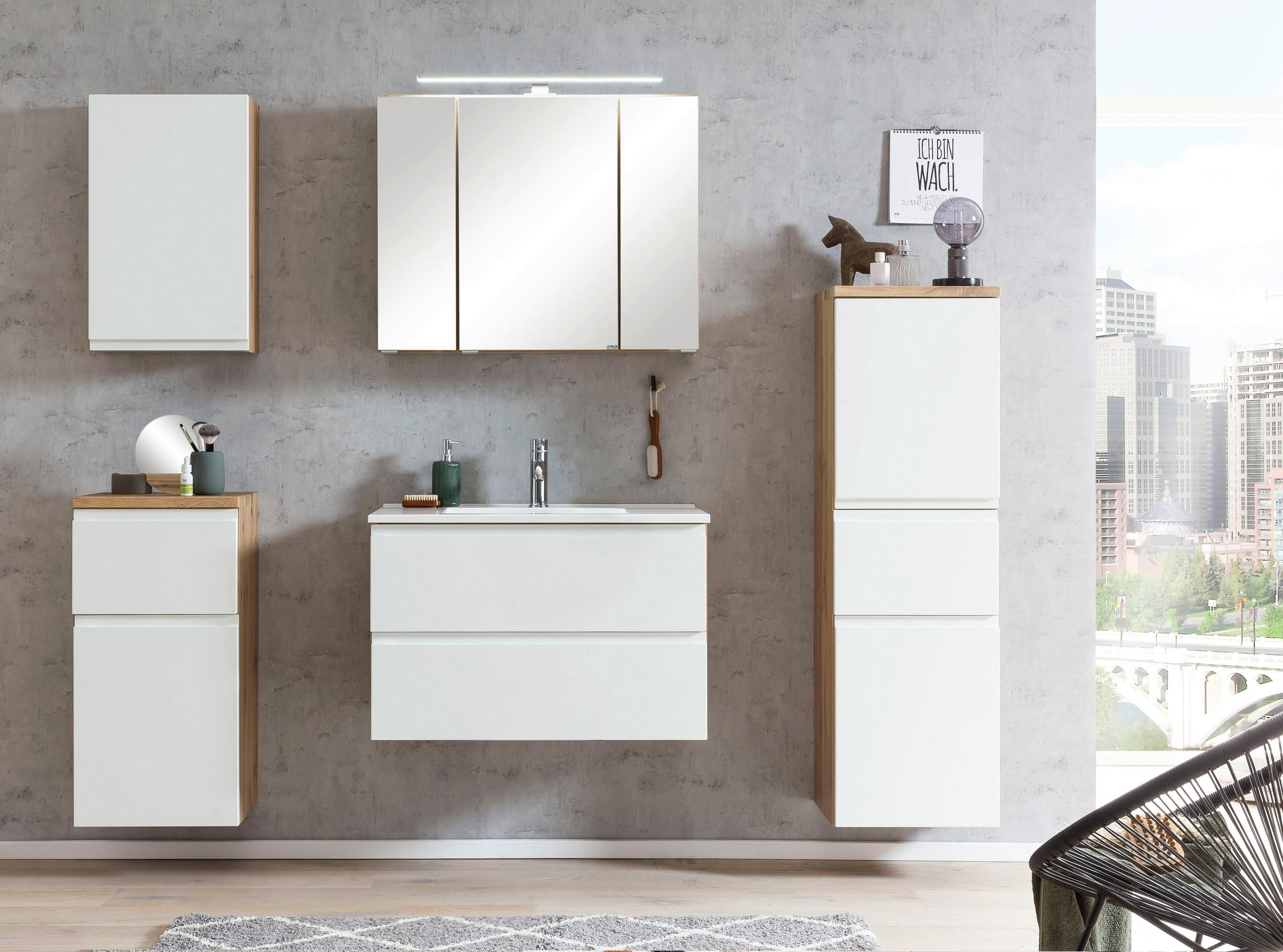 Thumbnail - Held Midischrank, Weiß, Eiche Wotan, Holzwerkstoff, 2 Fächer, 1 Schublade(n) Schubladen, 40x130x35 cm, Made in Germany, ...