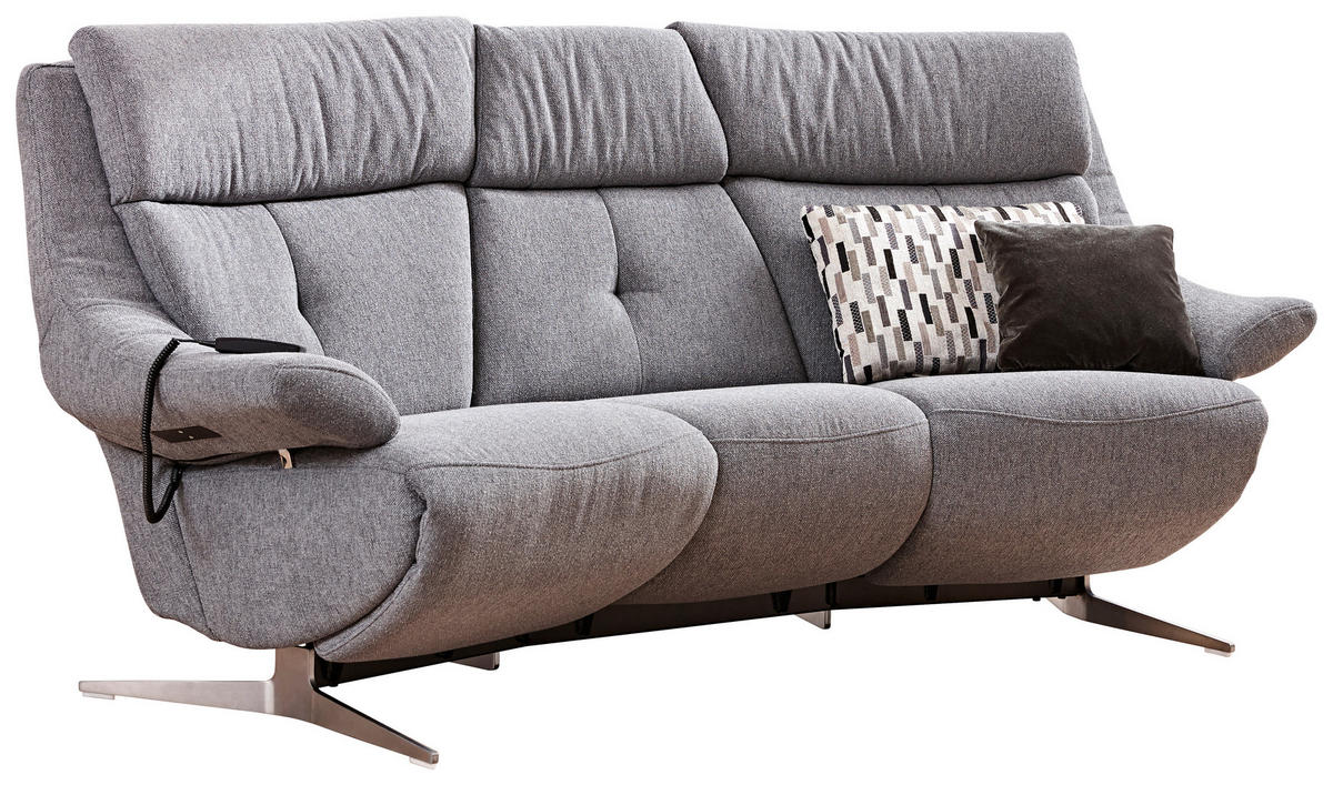 HEIMKINO-SOFA Chenille Grau  - Edelstahlfarben/Grau, KONVENTIONELL, Holz/Textil (221/107/106cm) - Himolla Komfortklass